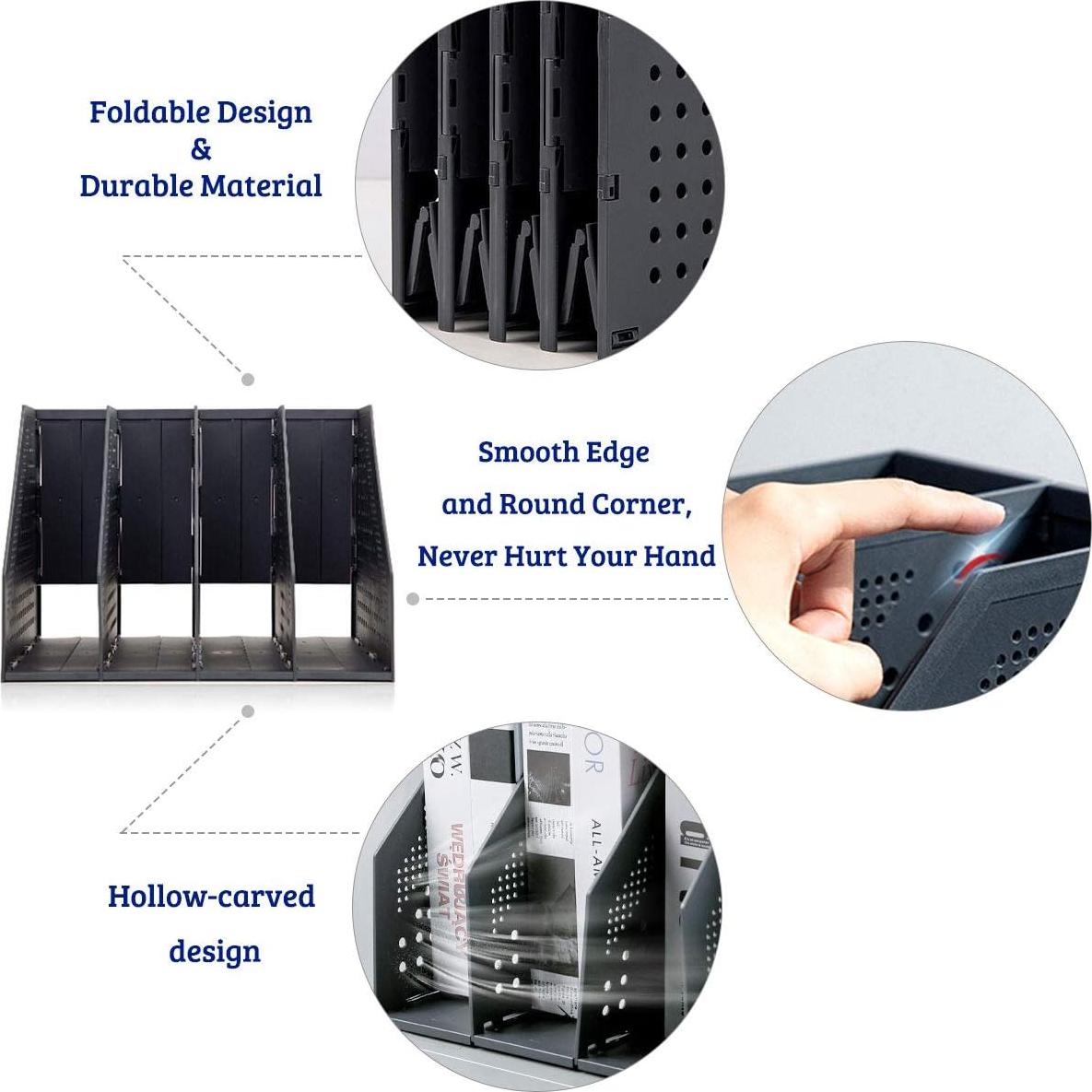 Soporte de Revistas Plegable SAYEEC 4 Compartimentos Negro