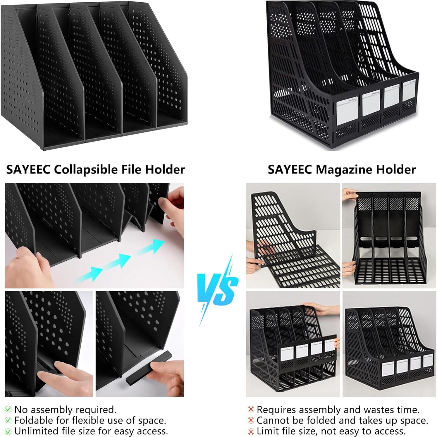 Soporte de Revistas Plegable SAYEEC 4 Compartimentos Negro