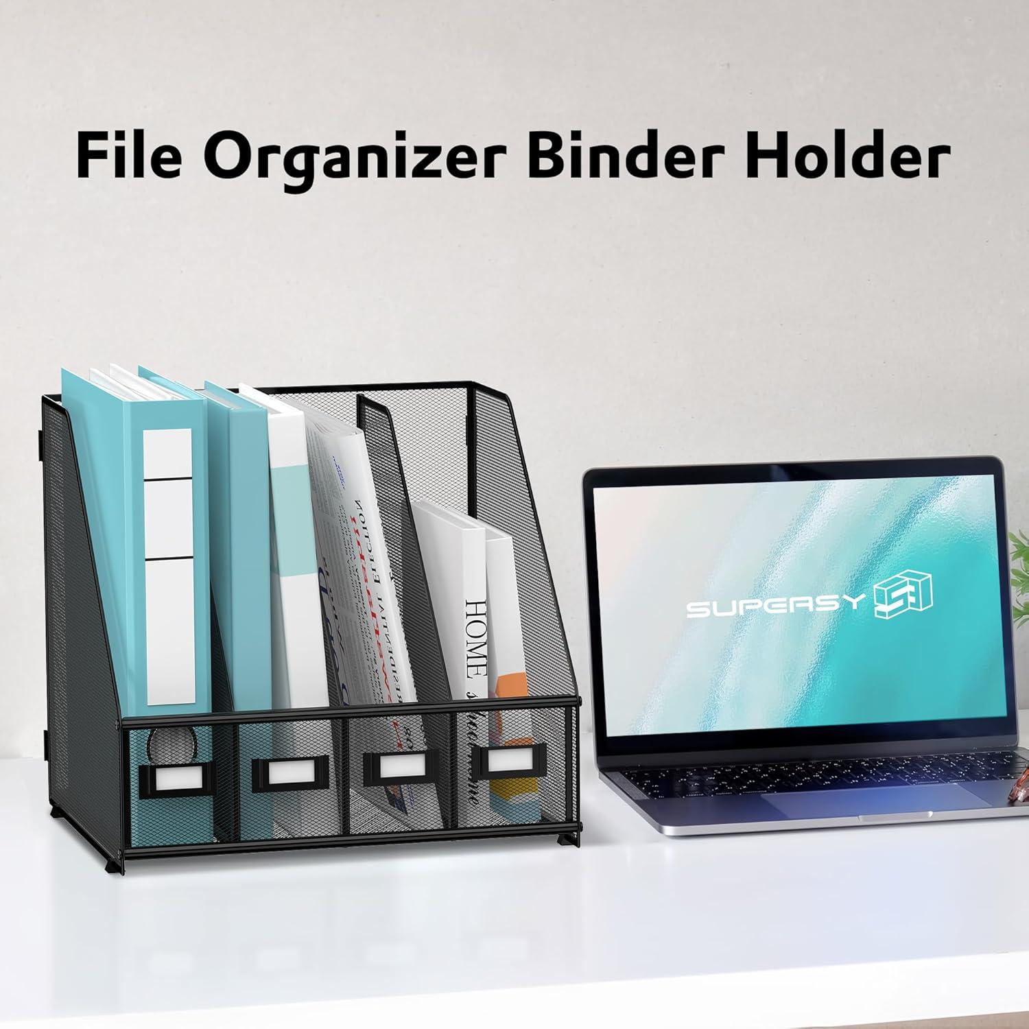 Soporte para Revistas SUPEASY Organizador de Escritorio Metal 4 Compartimentos Negro