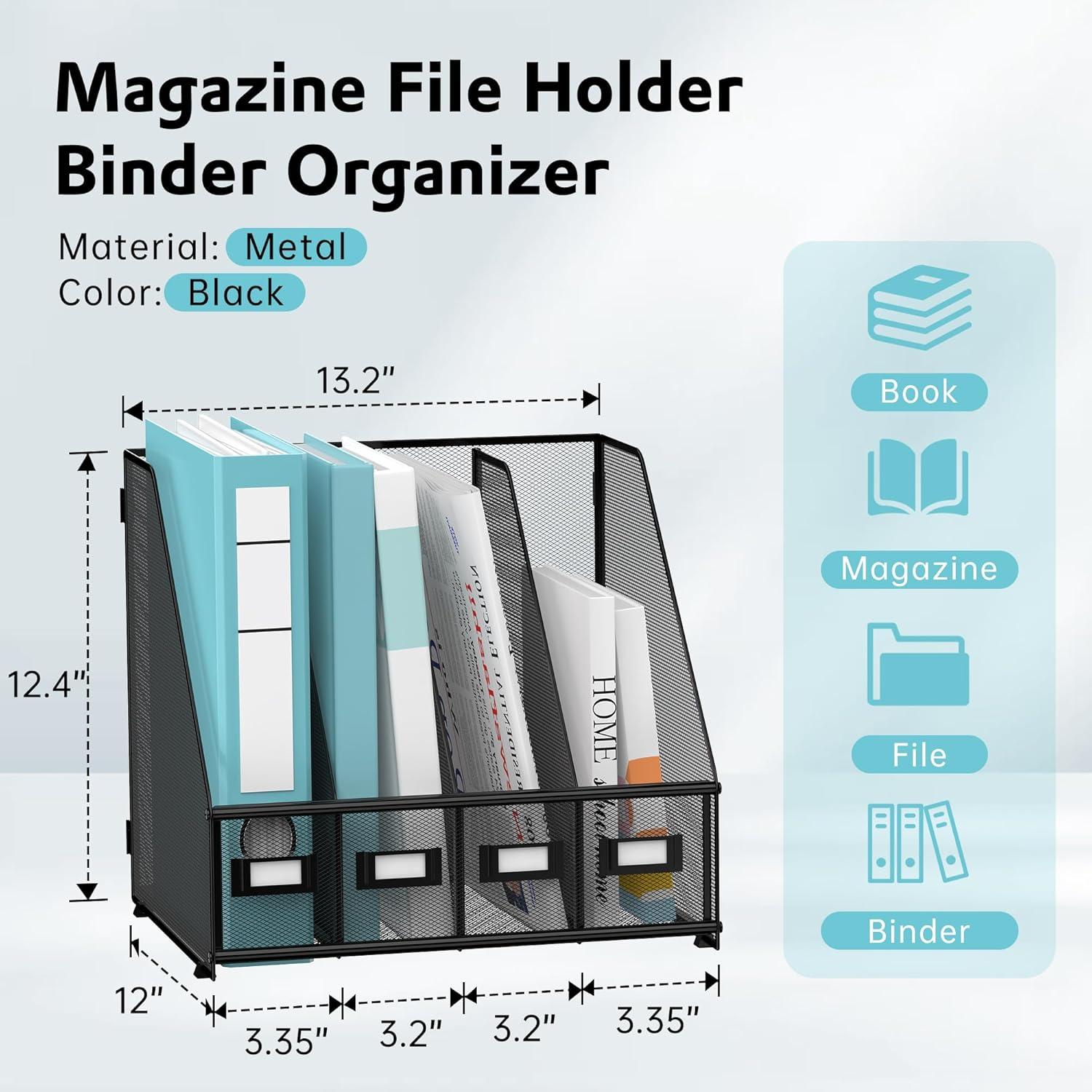 Soporte para Revistas SUPEASY Organizador de Escritorio Metal 4 Compartimentos Negro