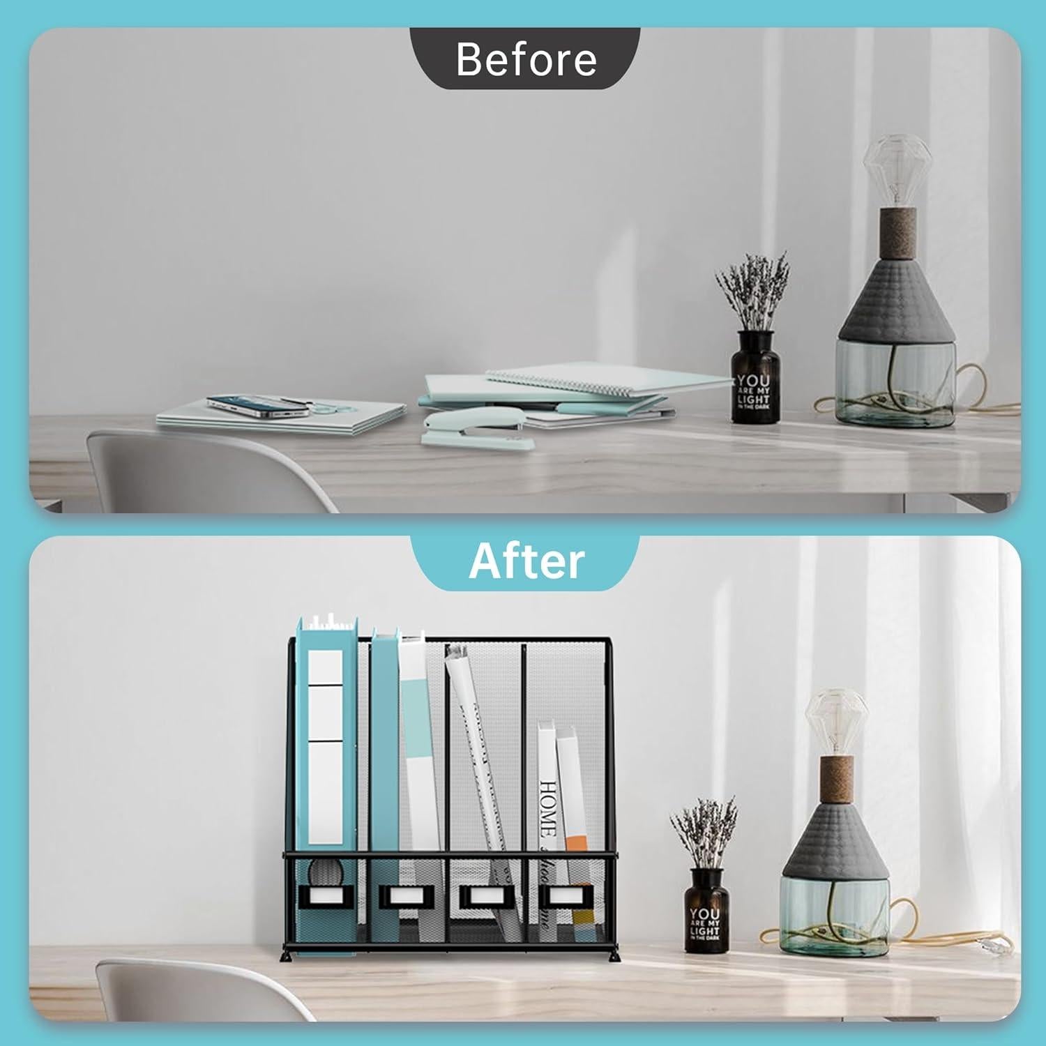 Soporte para Revistas SUPEASY Organizador de Escritorio Metal 4 Compartimentos Negro