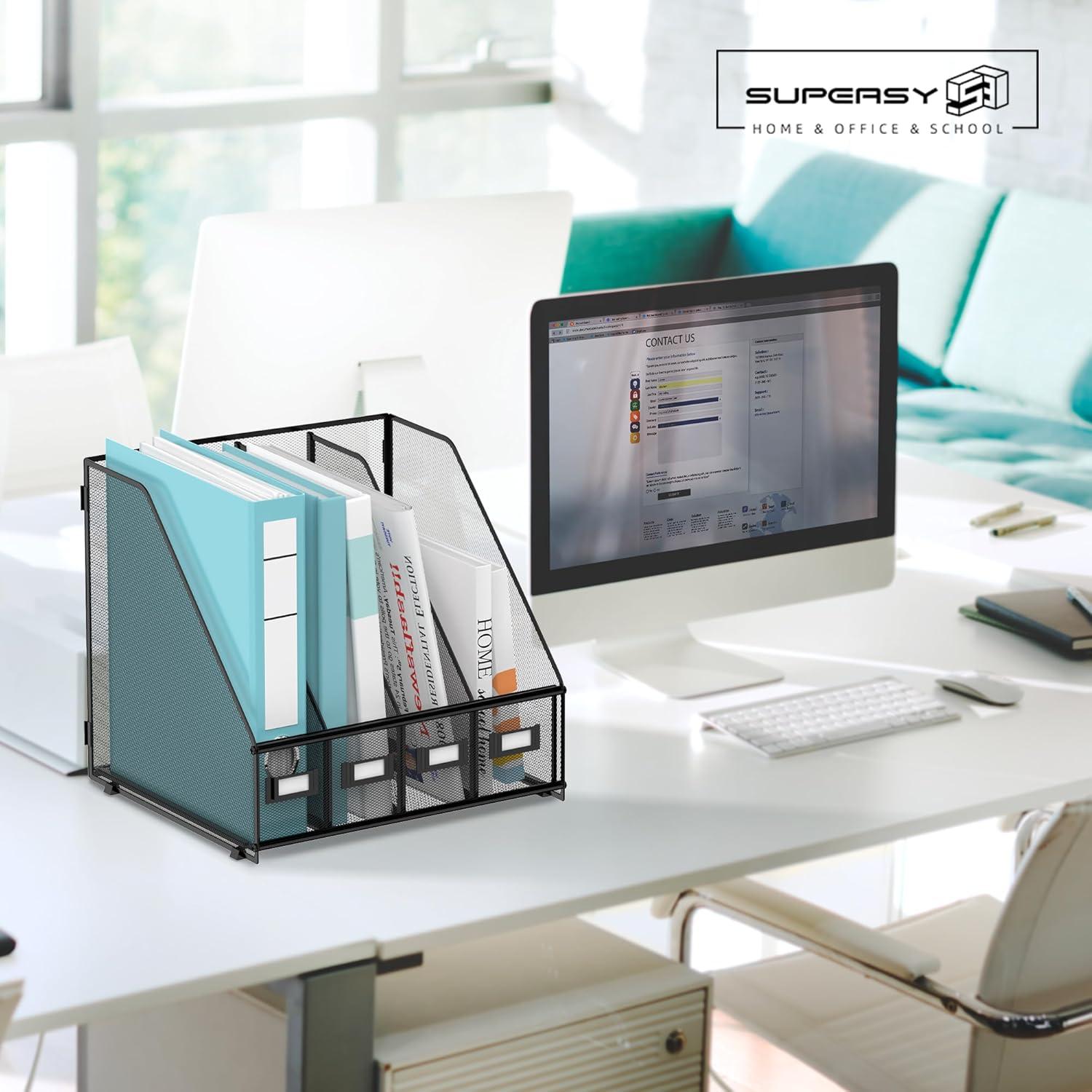 Soporte para Revistas SUPEASY Organizador de Escritorio Metal 4 Compartimentos Negro