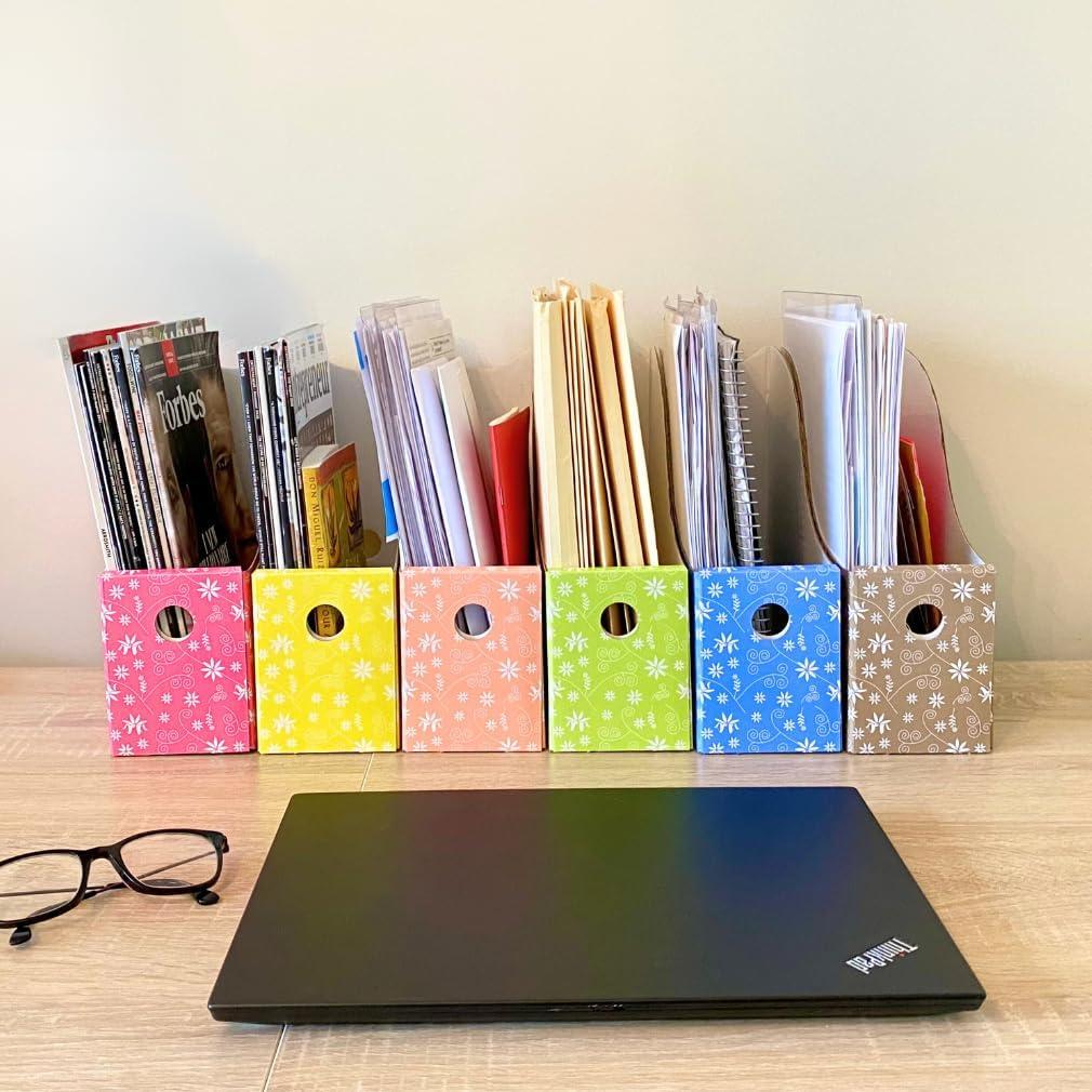 Soporte para Revistas Evelots - Juego de 6 Floral - Cartón Resistente - 25,4 cm