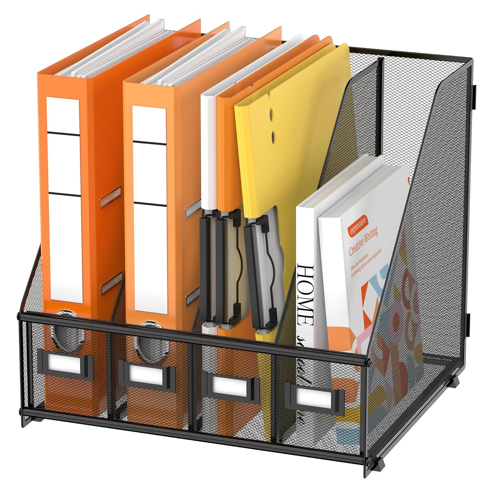 Soporte de Revistas DALTACK Negro - Organizador de Escritorio 4 Compartimentos