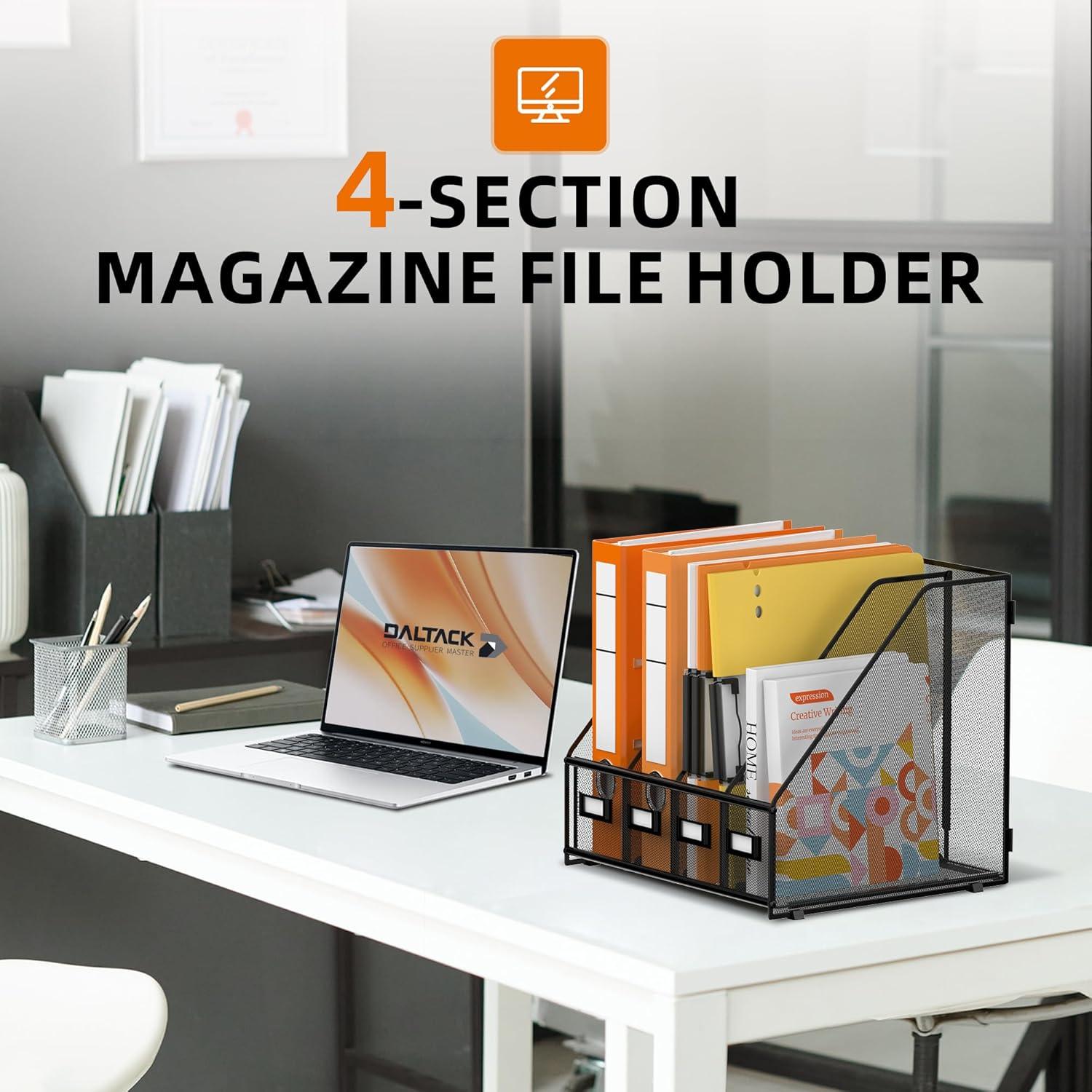 Soporte de Revistas DALTACK Negro - Organizador de Escritorio 4 Compartimentos