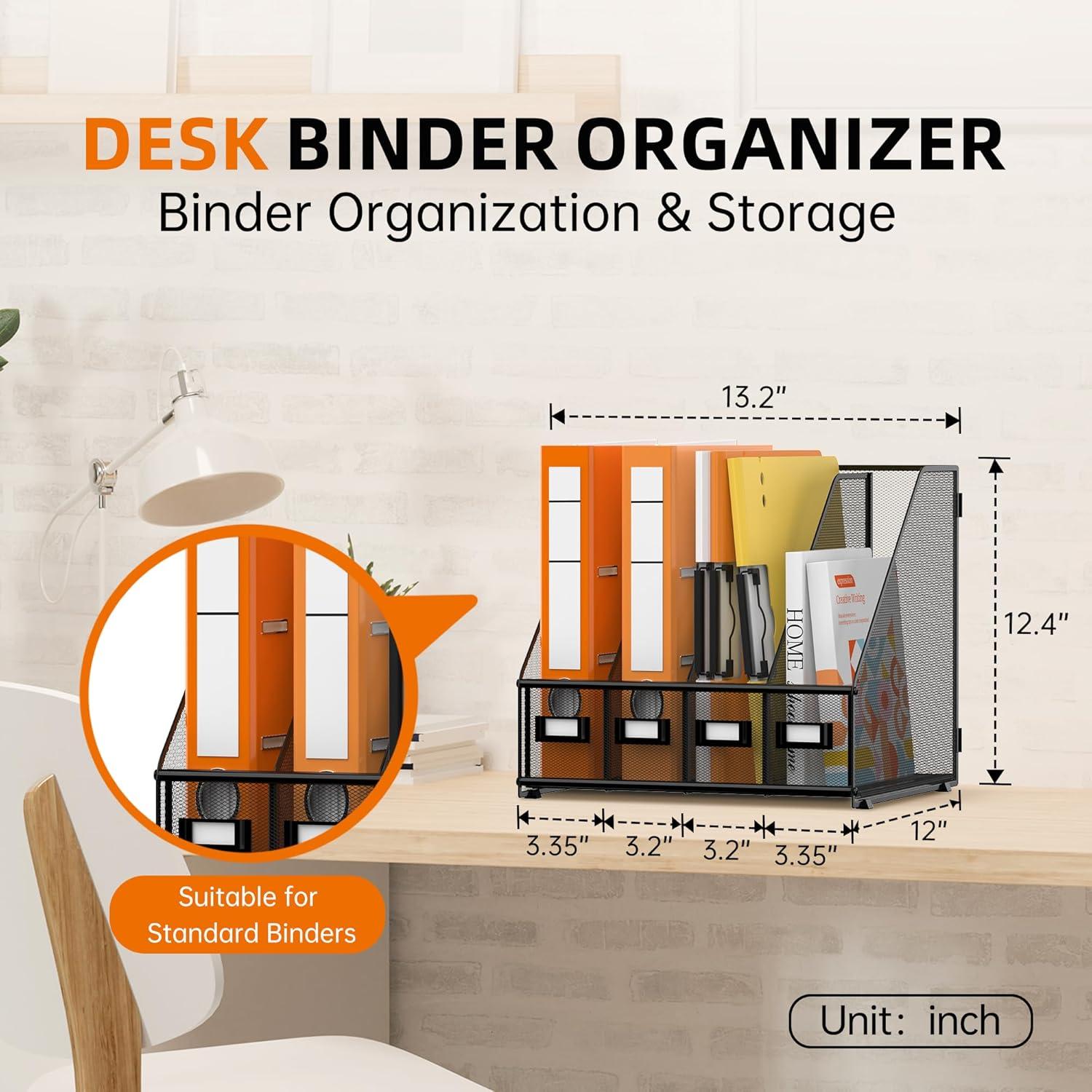 Soporte de Revistas DALTACK Negro - Organizador de Escritorio 4 Compartimentos