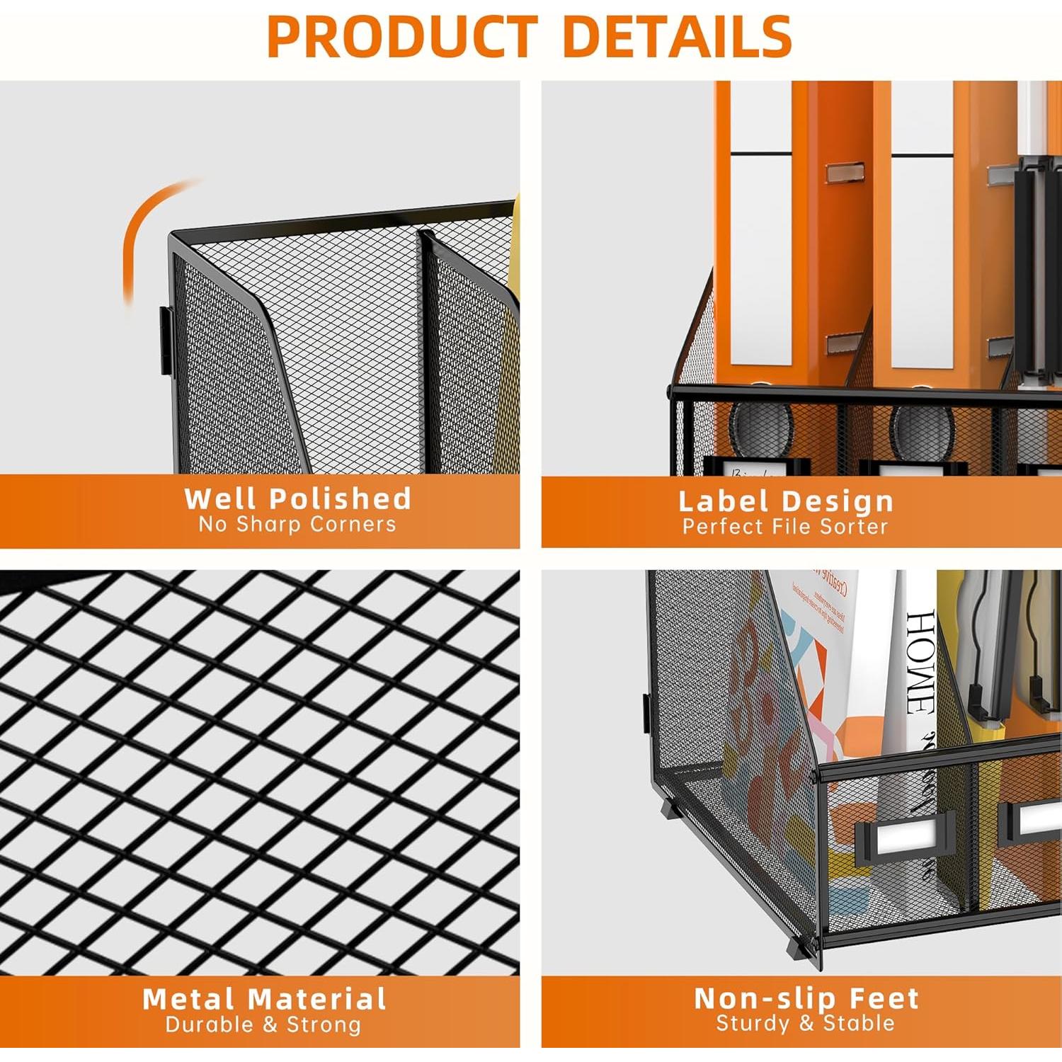 Soporte de Revistas DALTACK Negro - Organizador de Escritorio 4 Compartimentos