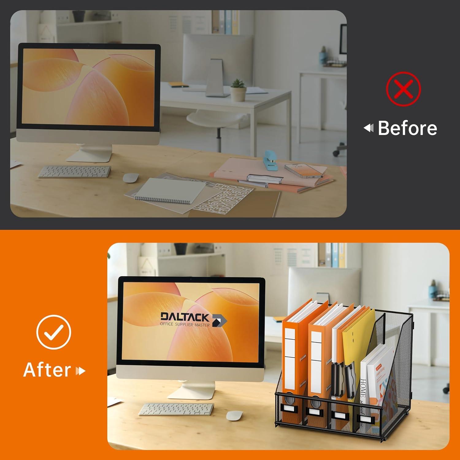 Soporte de Revistas DALTACK Negro - Organizador de Escritorio 4 Compartimentos