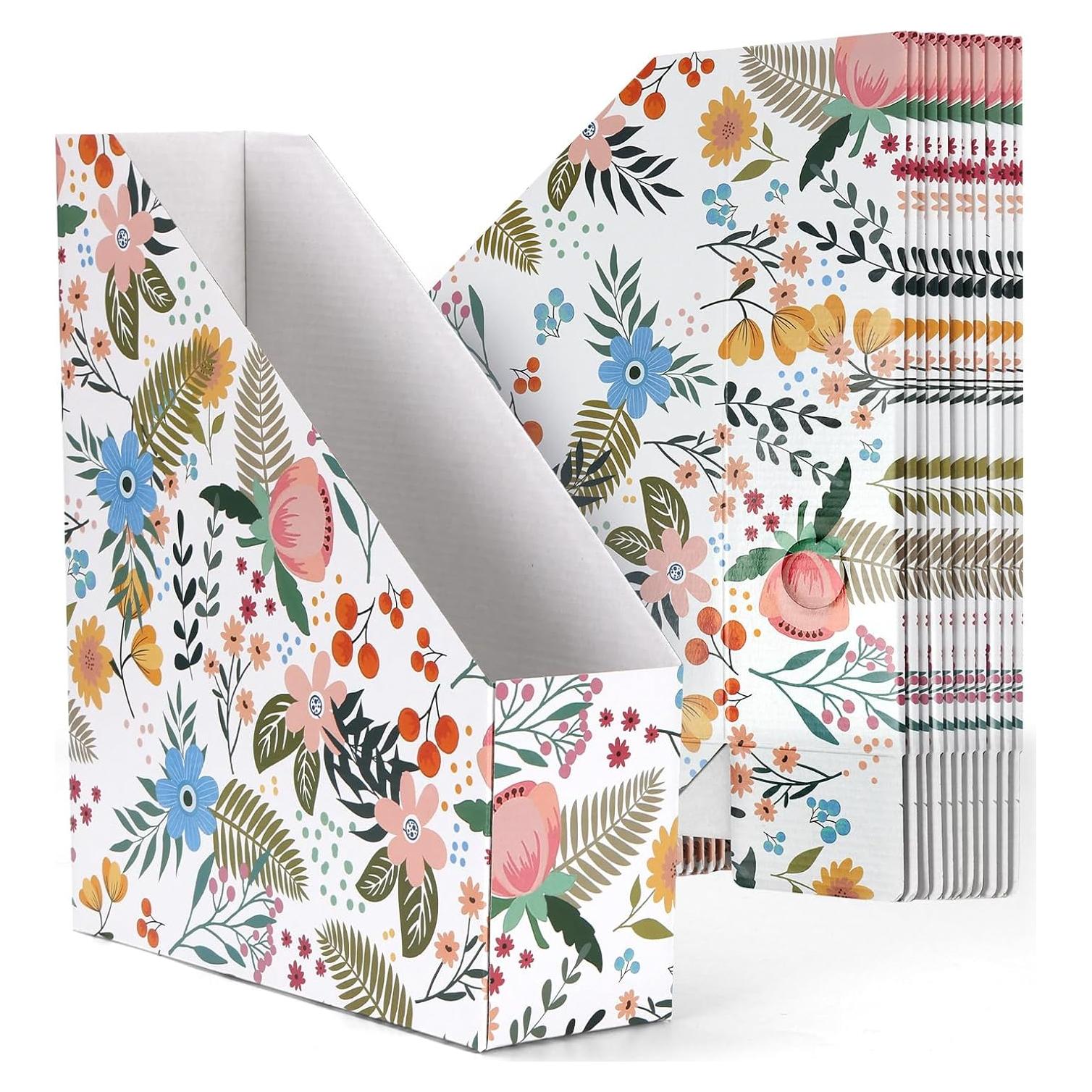 Soporte para Revistas EXYGLO 12 Pack Cartón Floral 25x8x30 cm