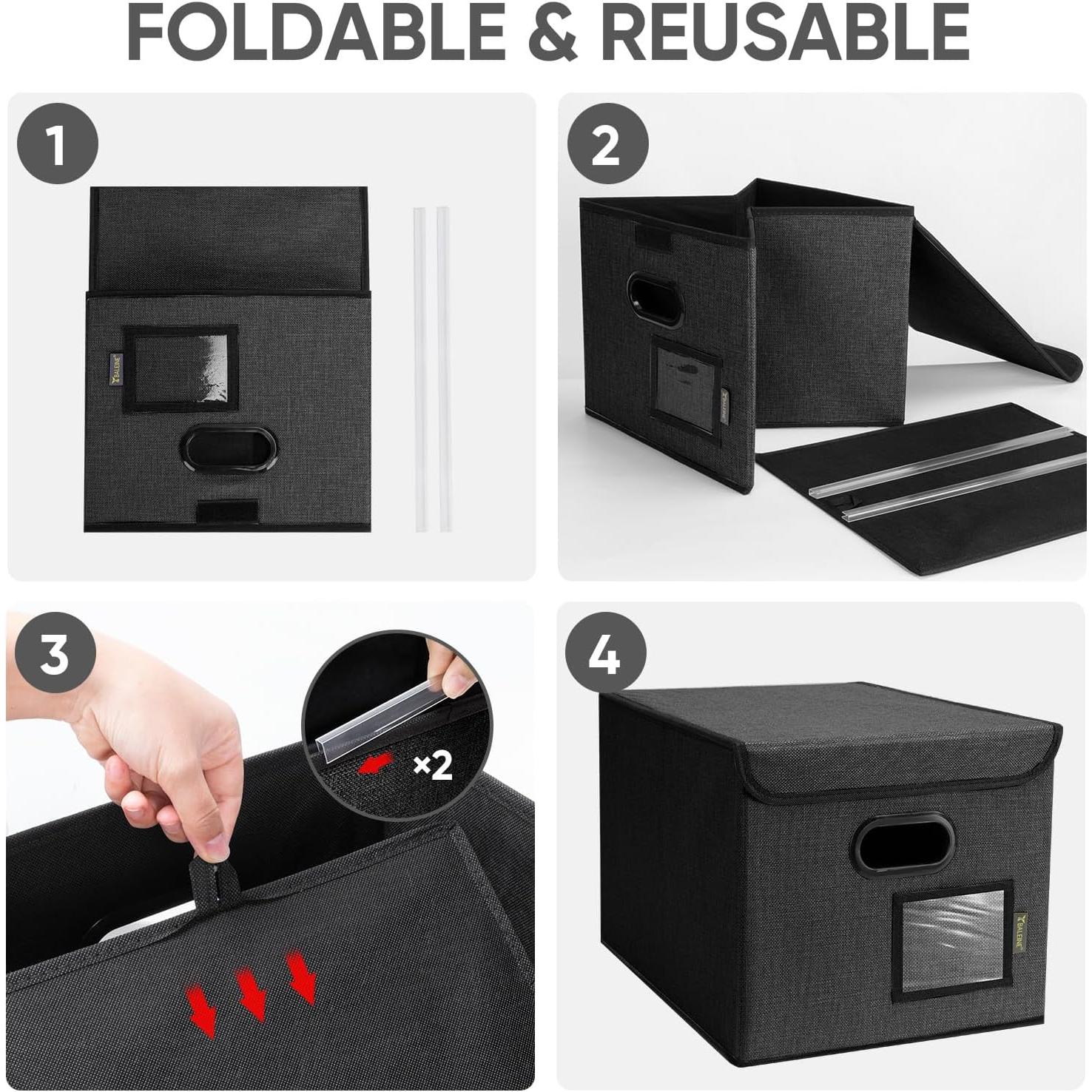 Caja Organizadora de Archivos BALEINE Plegable Negra 38x32x28 cm