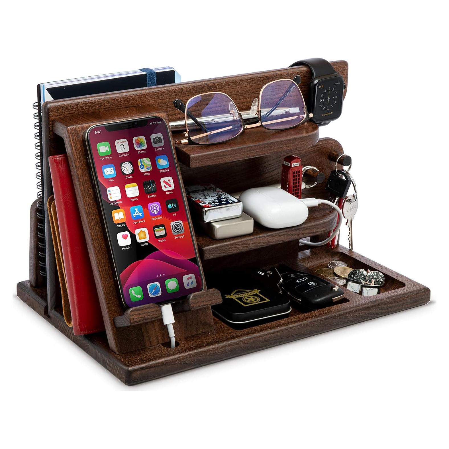 Estación de Carga de Madera Teslyar para Hombres - Organizador Multifuncional