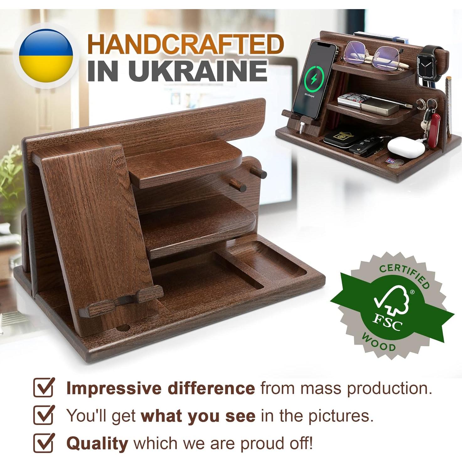 Estación de Carga de Madera Teslyar para Hombres - Organizador Multifuncional