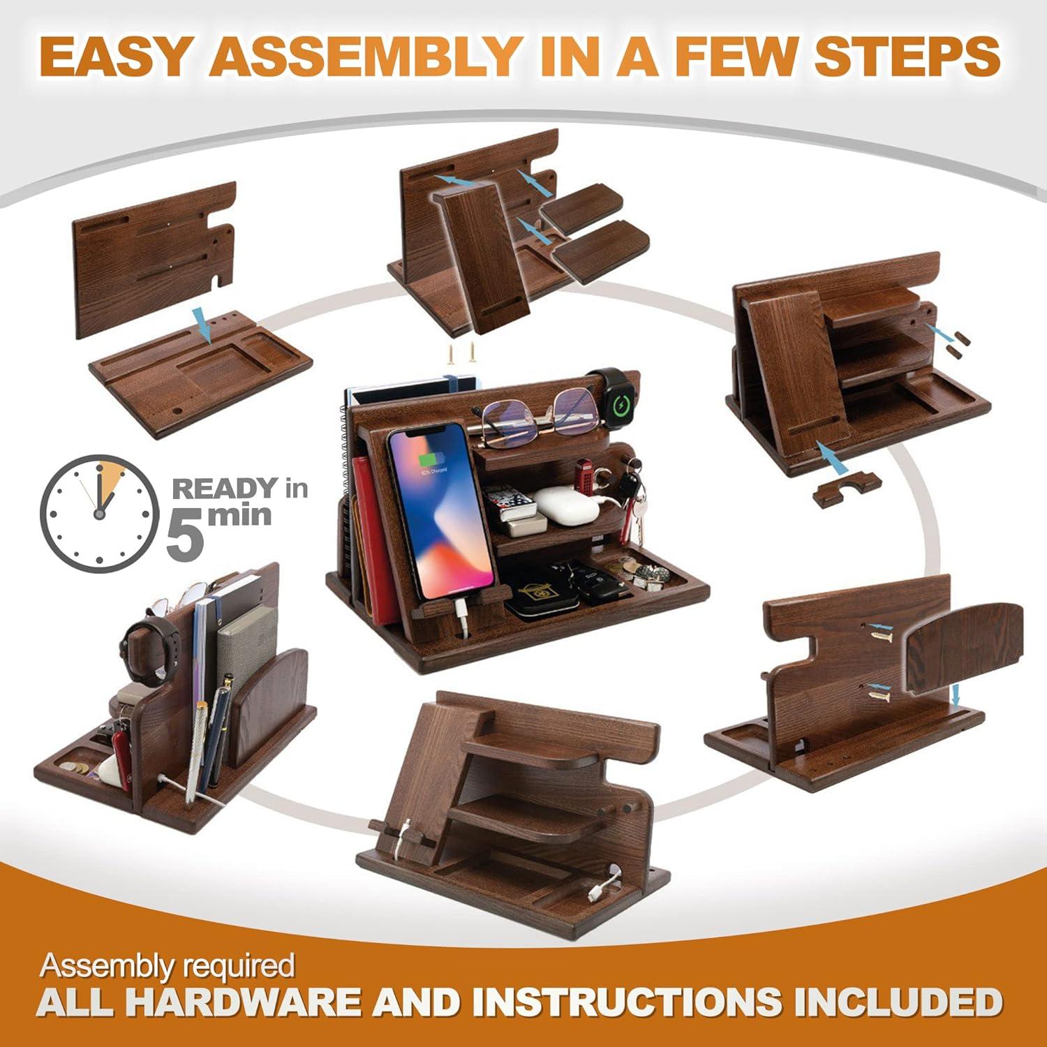 Estación de Carga de Madera Teslyar para Hombres - Organizador Multifuncional