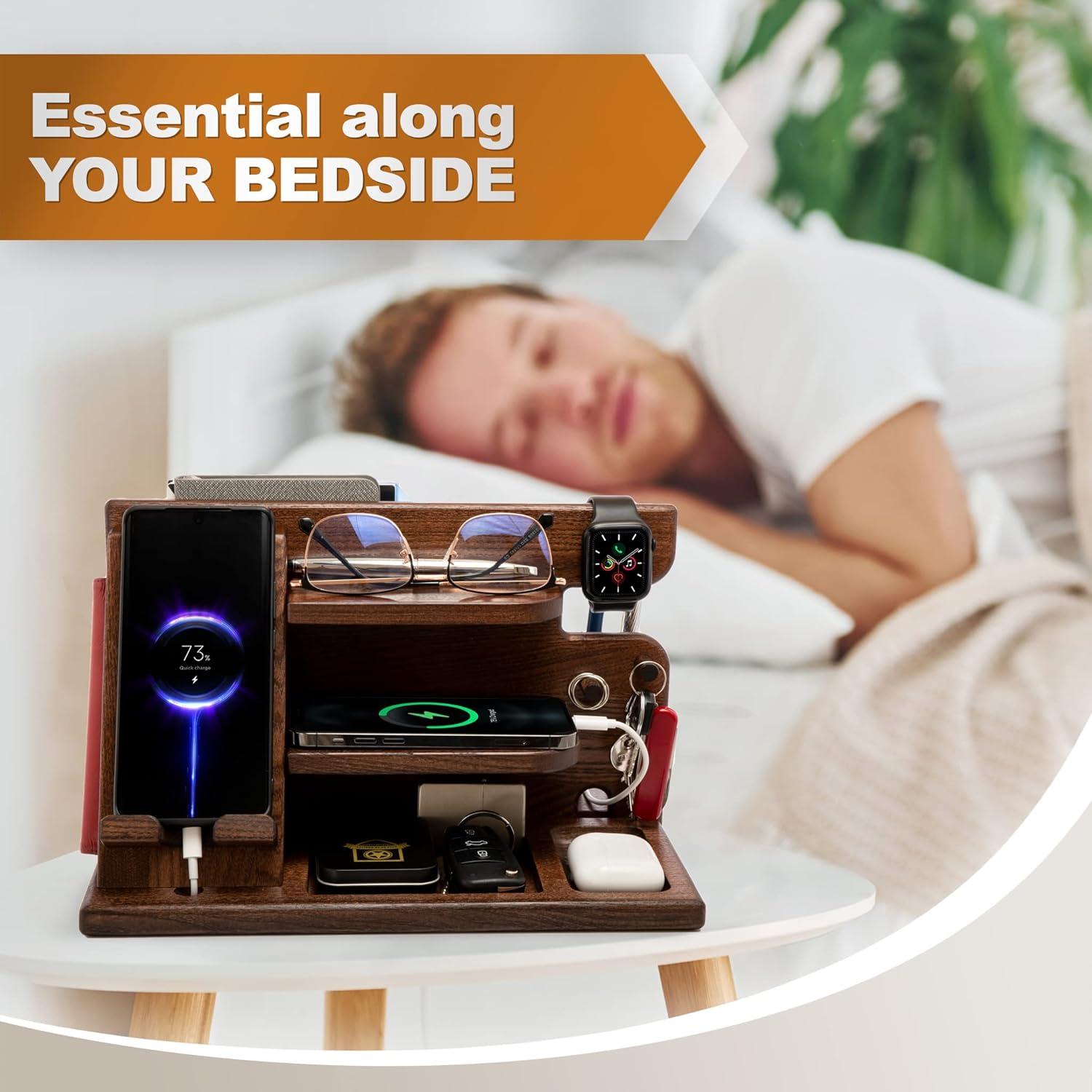 Estación de Carga de Madera Teslyar para Hombres - Organizador Multifuncional