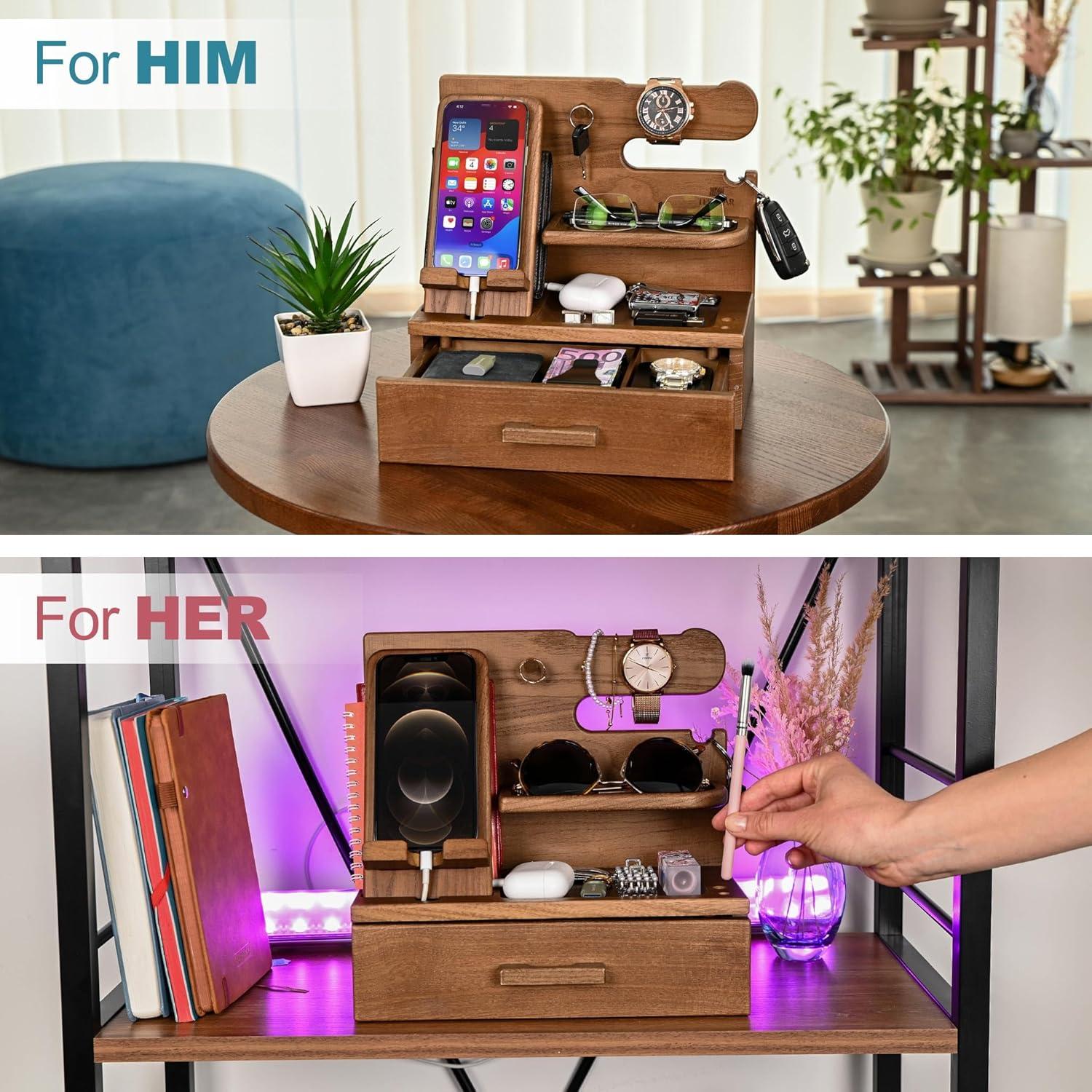 Estación de Carga de Madera Teslyar con Cajón Beige