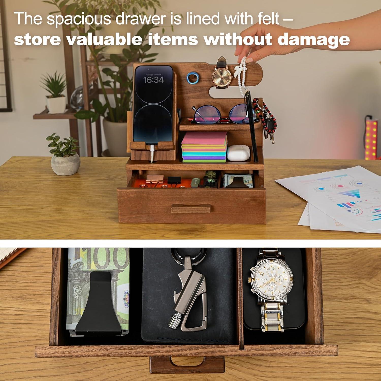 Estación de Carga de Madera Teslyar con Cajón Beige