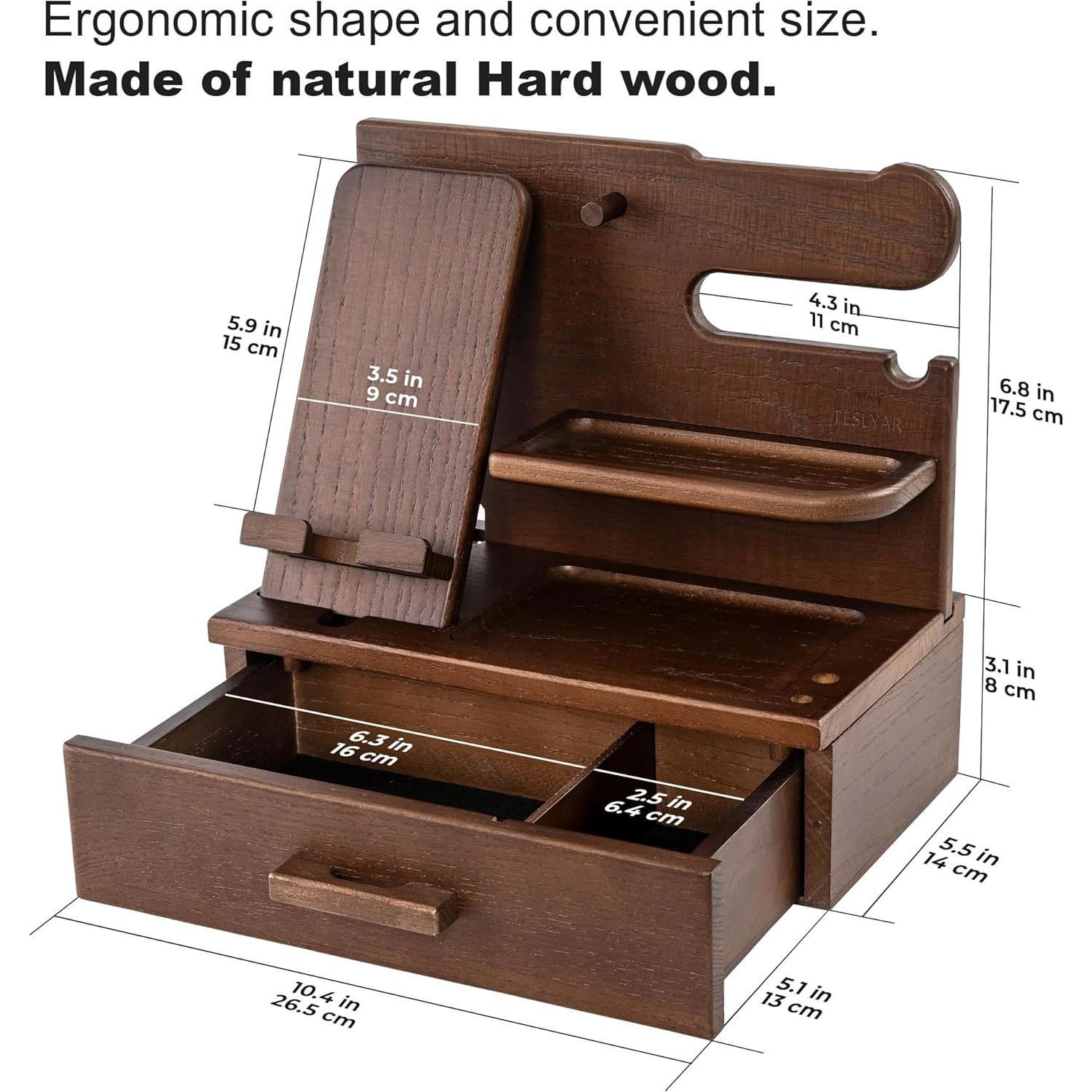 Estación de Carga de Madera Teslyar con Cajón - Organizador Multifuncional