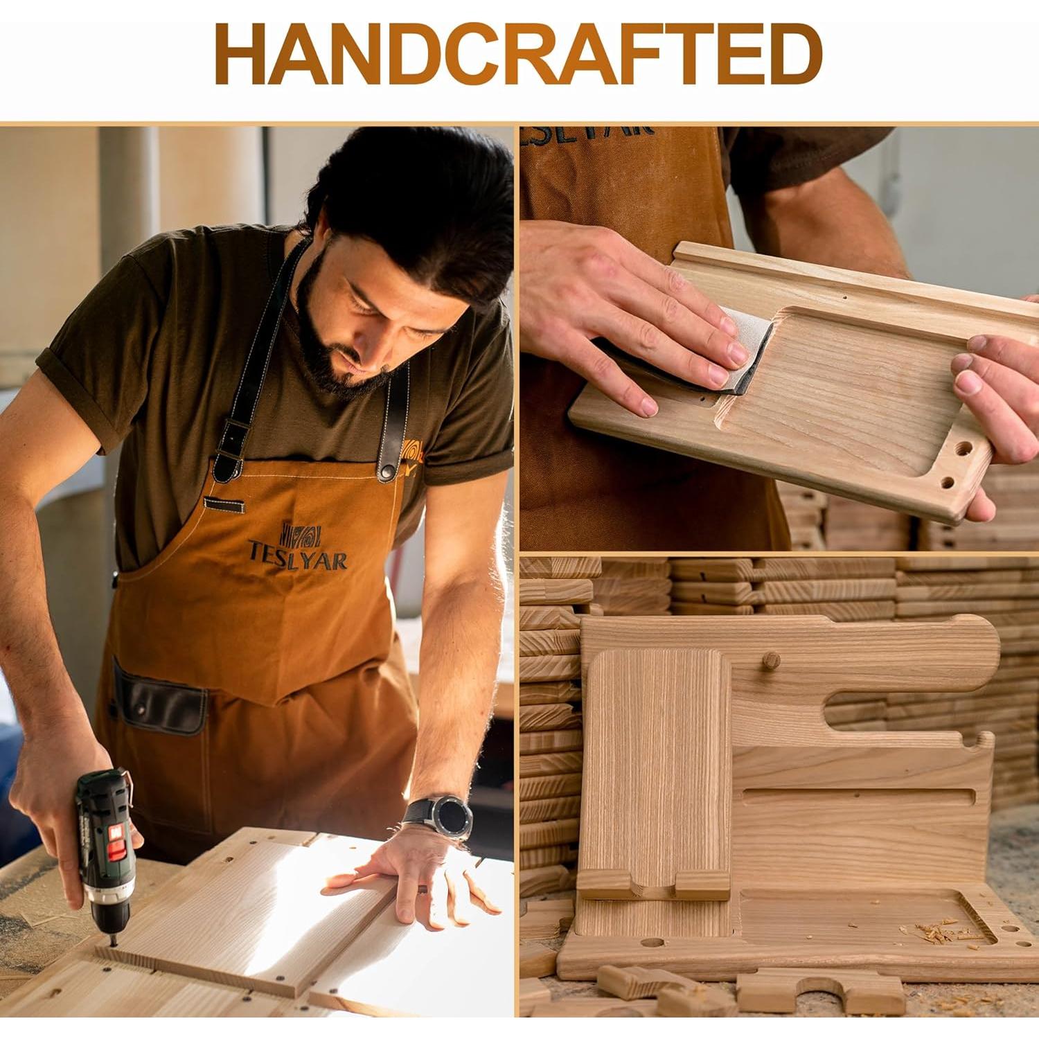 Estación de Carga de Madera Teslyar con Cajón - Organizador Multifuncional