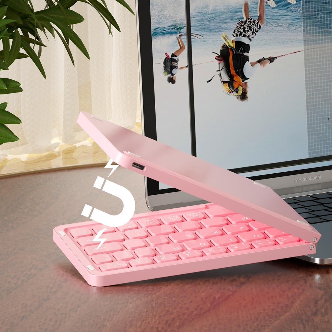 Teclado Inalámbrico Plegable COOFUN KB005 Rosa Bluetooth