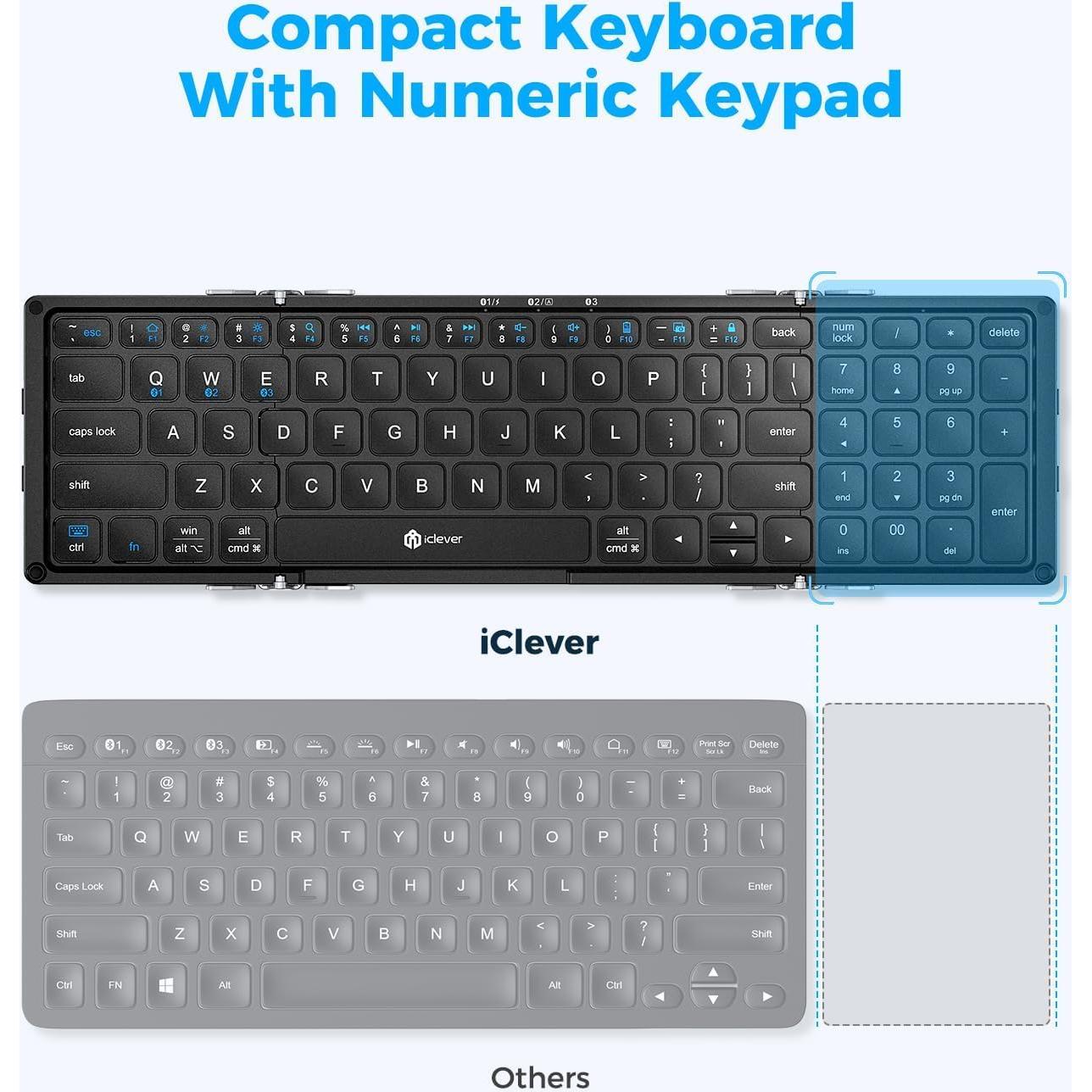 Teclado Plegable Bluetooth iClever BK09 con Numérico