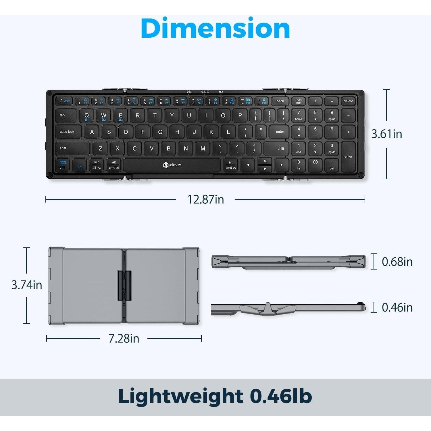 Teclado Plegable Bluetooth iClever BK09 con Numérico