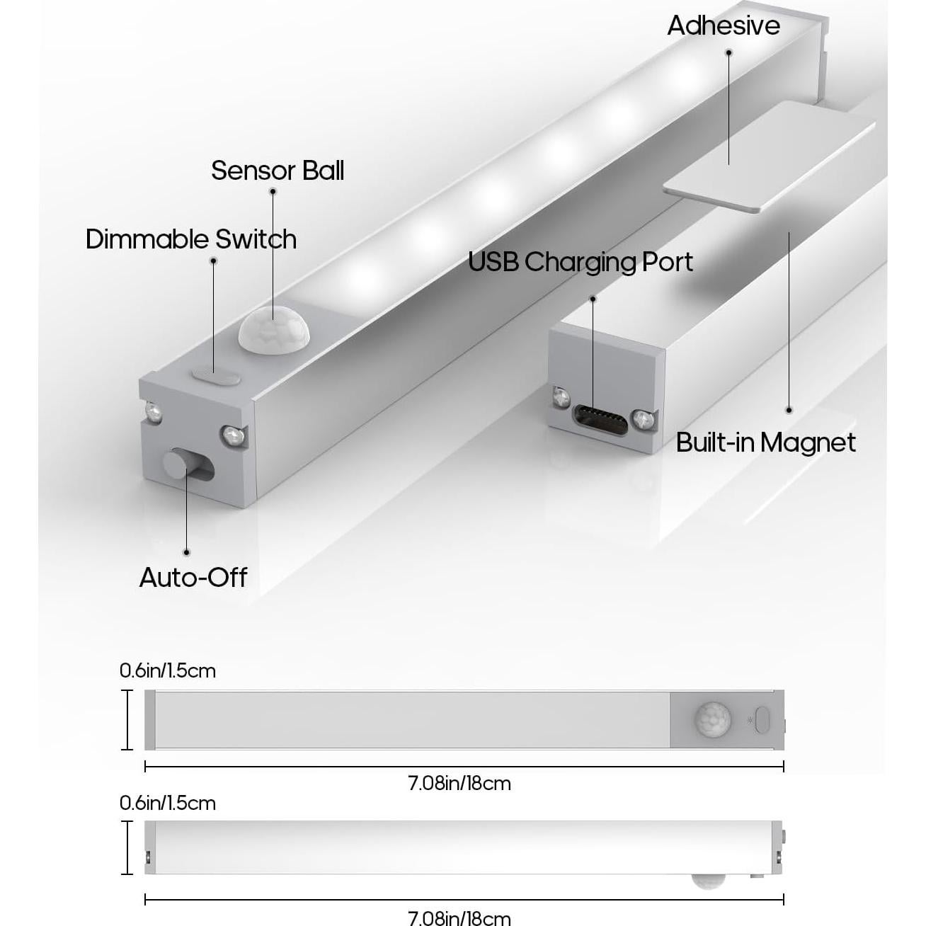 Paquete de 6 luces LED Goodea 17,78 cm recargables con sensor