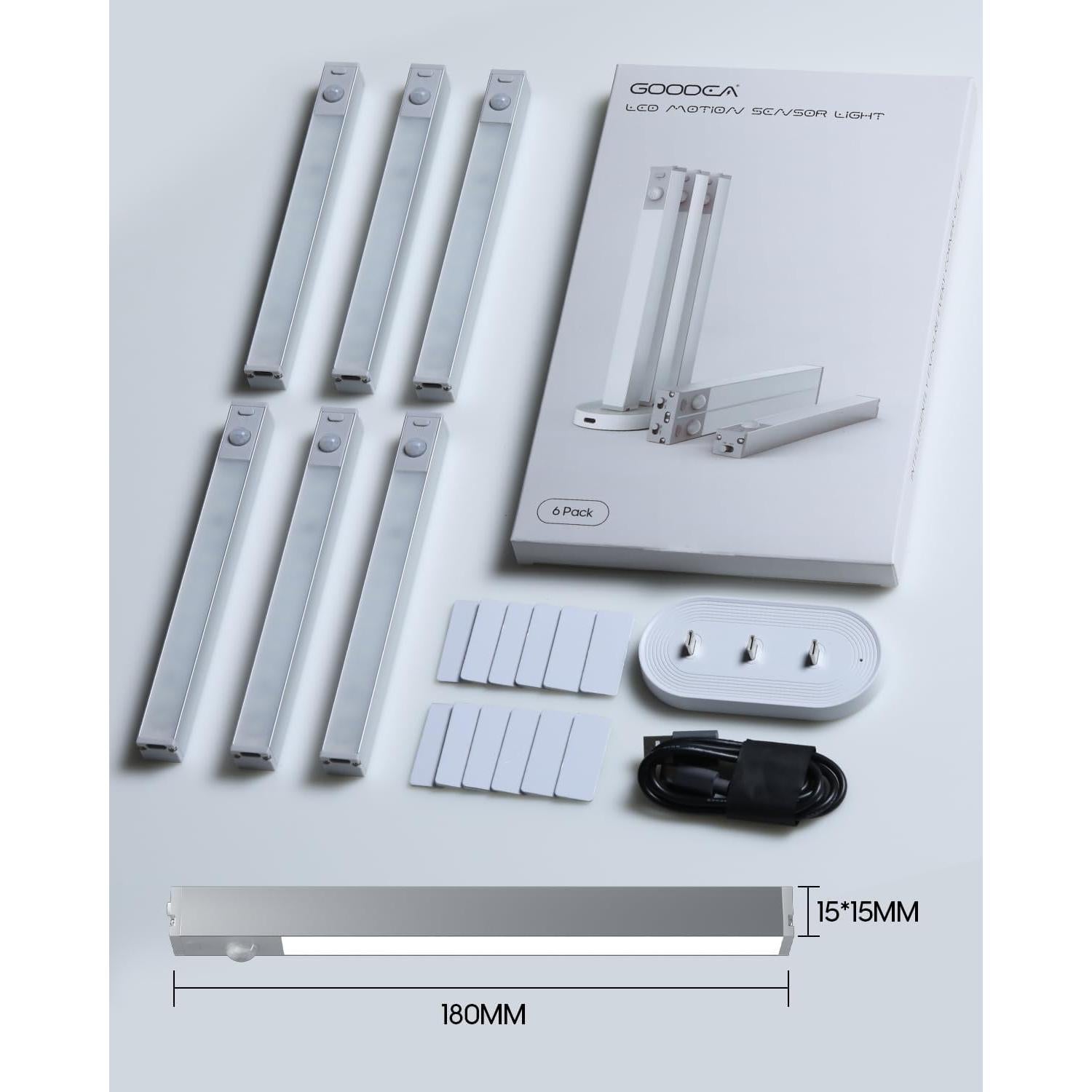 Paquete de 6 luces LED Goodea 17,78 cm recargables con sensor