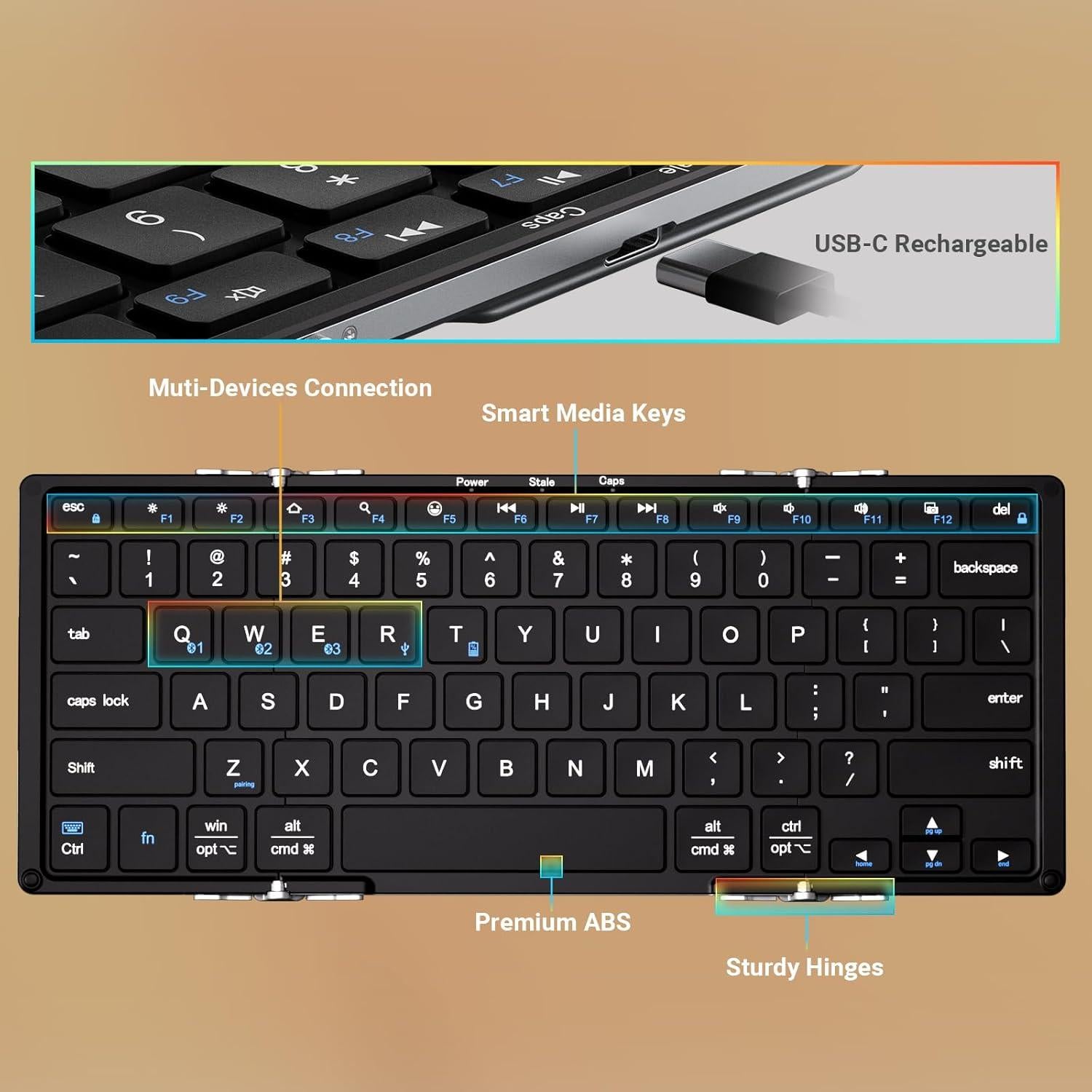 Teclado Bluetooth Plegable iClever BK05S Recargable USB-C
