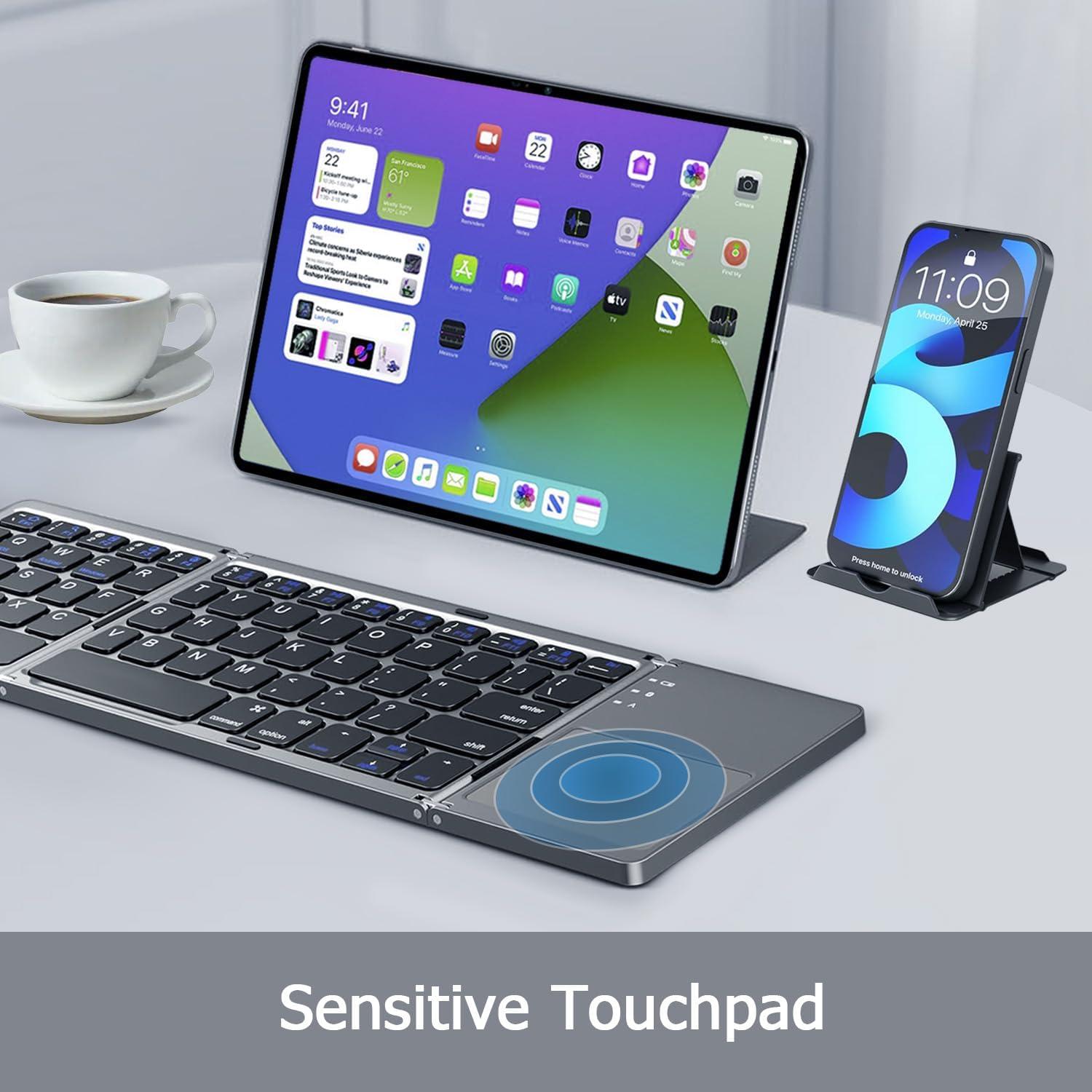 Teclado Bluetooth Plegable KUNSI con Touchpad - Gris