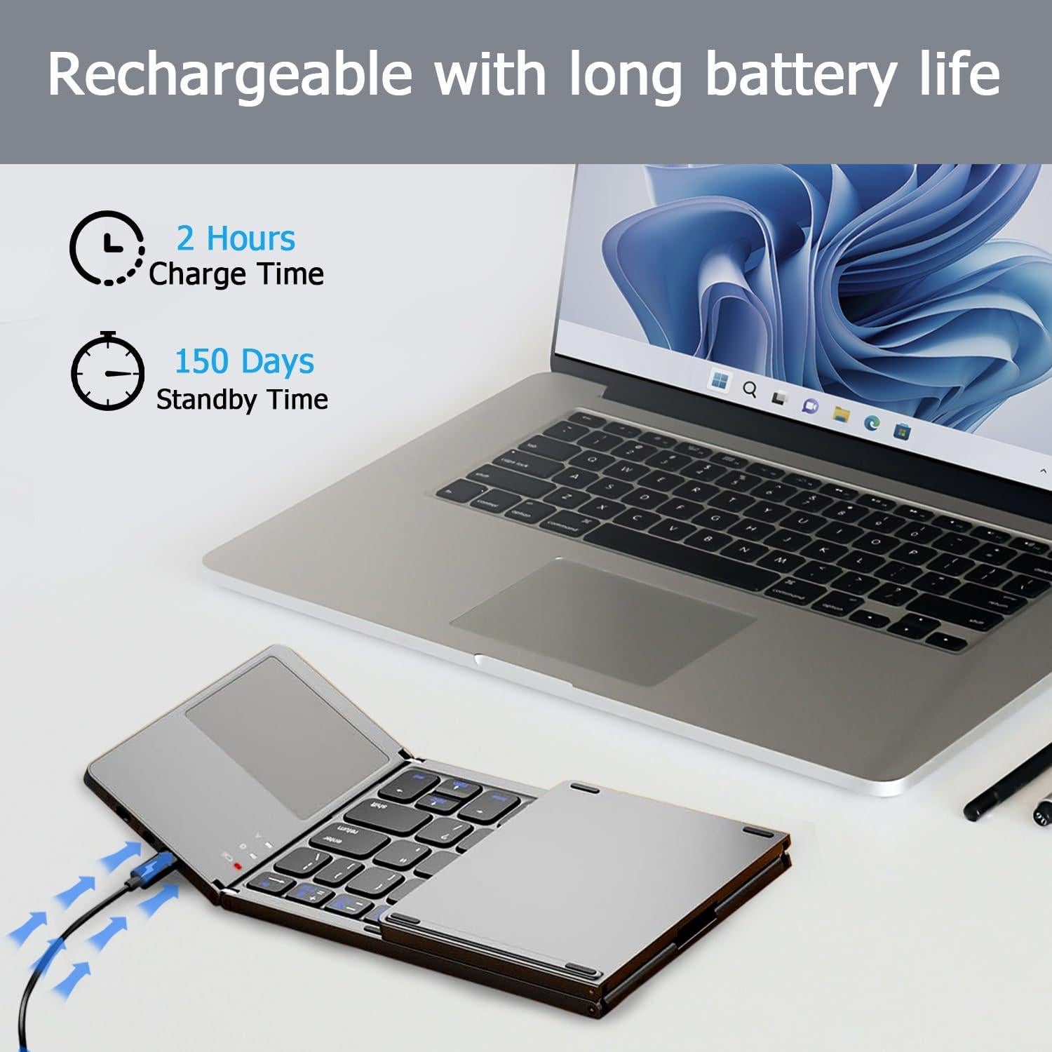 Teclado Bluetooth Plegable KUNSI con Touchpad - Gris