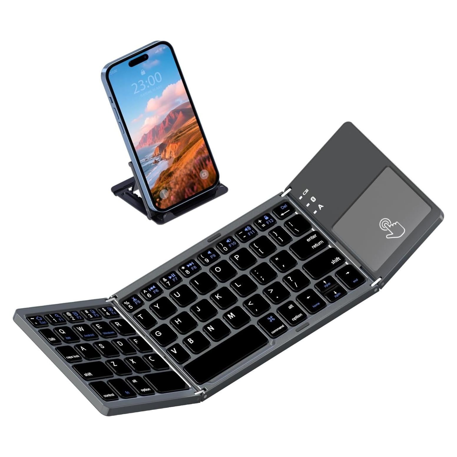 Teclado Bluetooth Plegable Rock&Rown con Touchpad - Gris