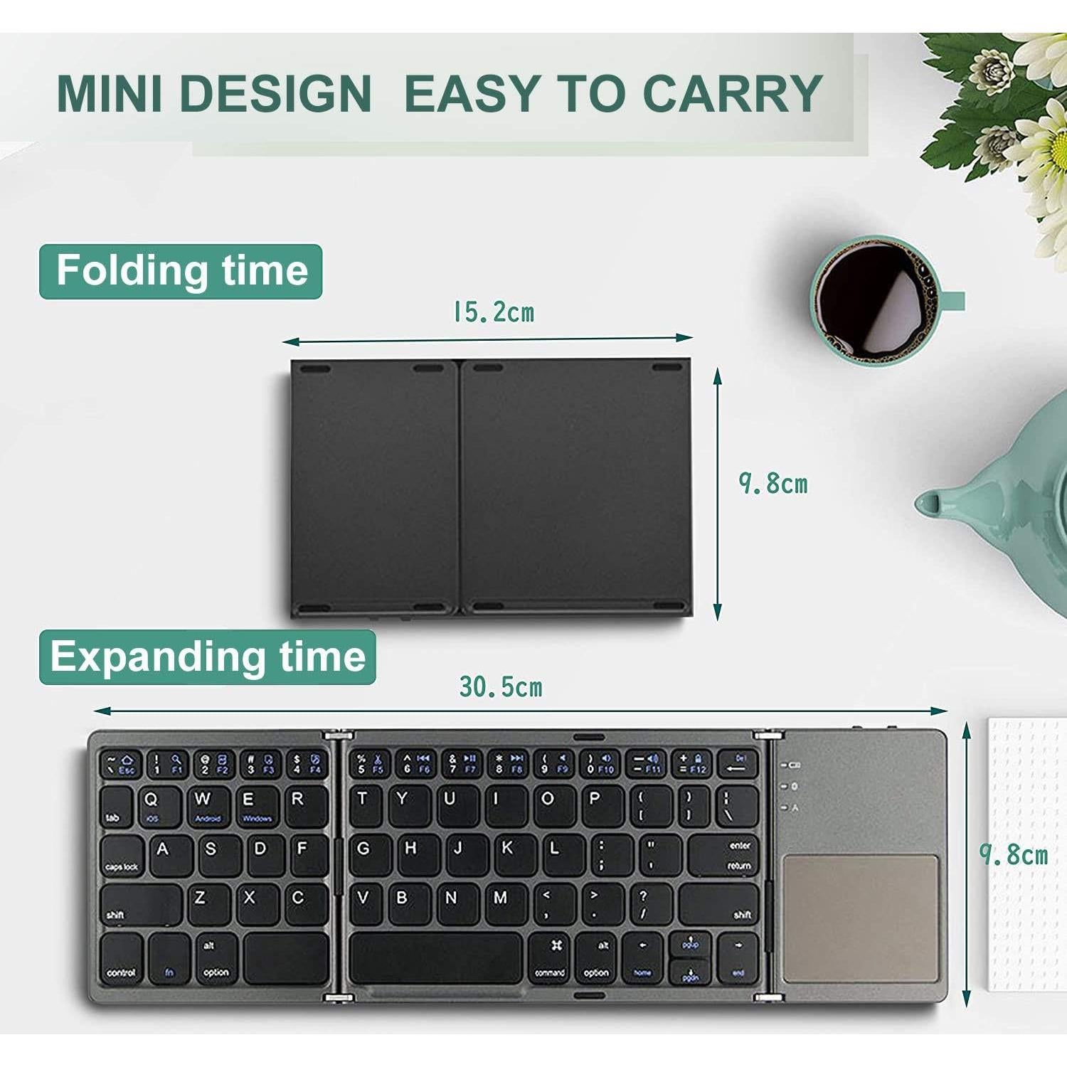 Teclado Bluetooth Plegable Rock&Rown con Touchpad - Gris