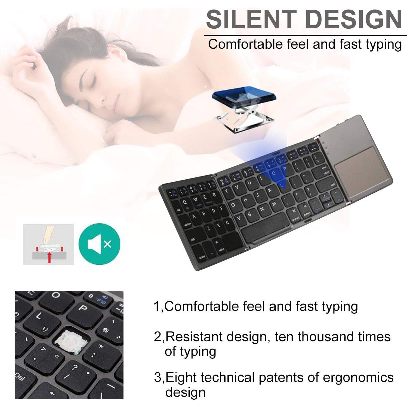 Teclado Bluetooth Plegable Rock&Rown con Touchpad - Gris