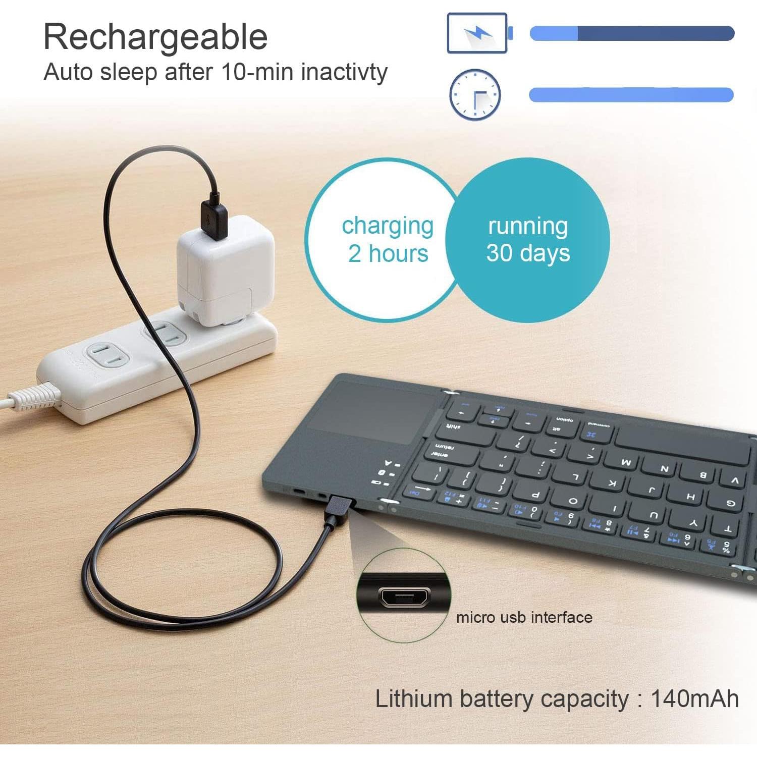 Teclado Bluetooth Plegable Rock&Rown con Touchpad - Gris