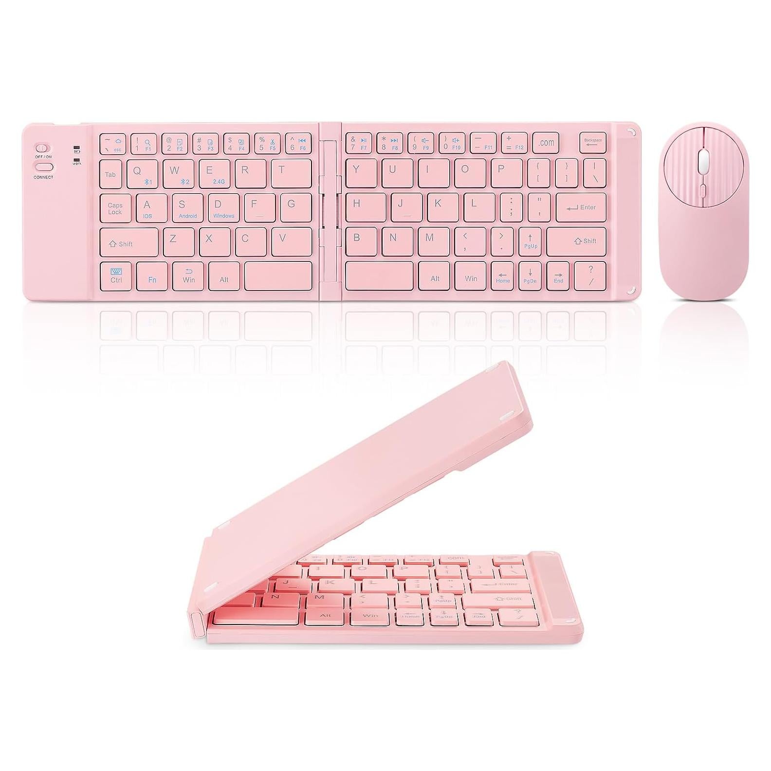 Teclado y Ratón Bluetooth Plegable Guiheng 331g Rosa