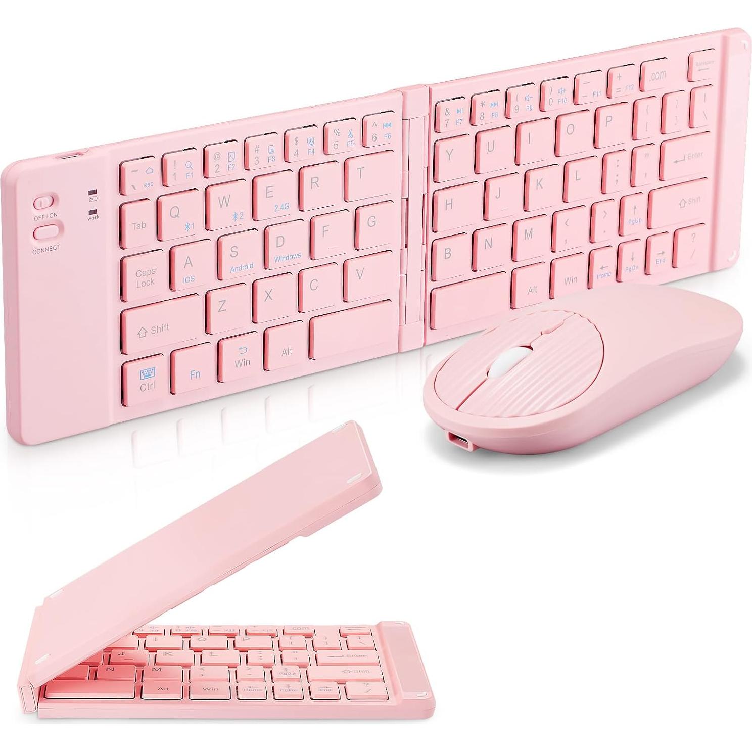 Teclado y Ratón Bluetooth Plegable Guiheng 331g Rosa