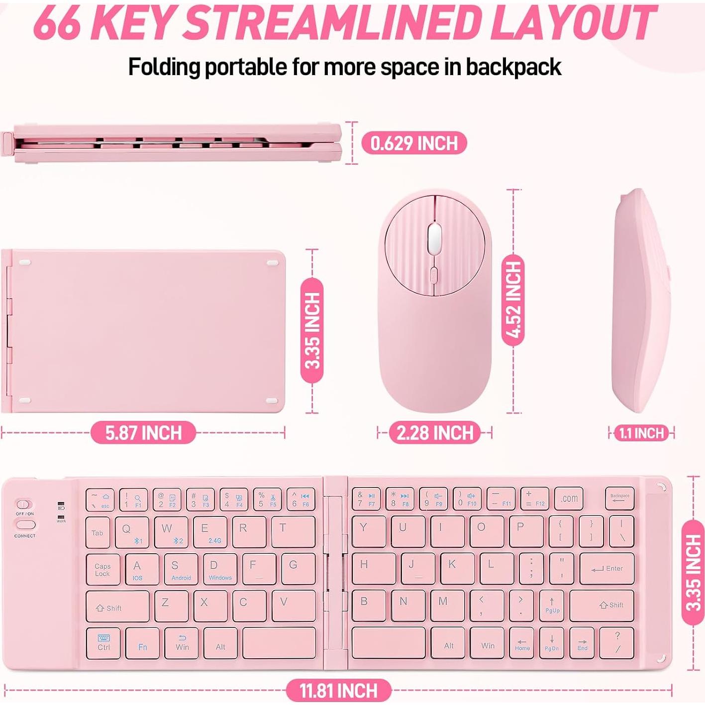 Teclado y Ratón Bluetooth Plegable Guiheng 331g Rosa