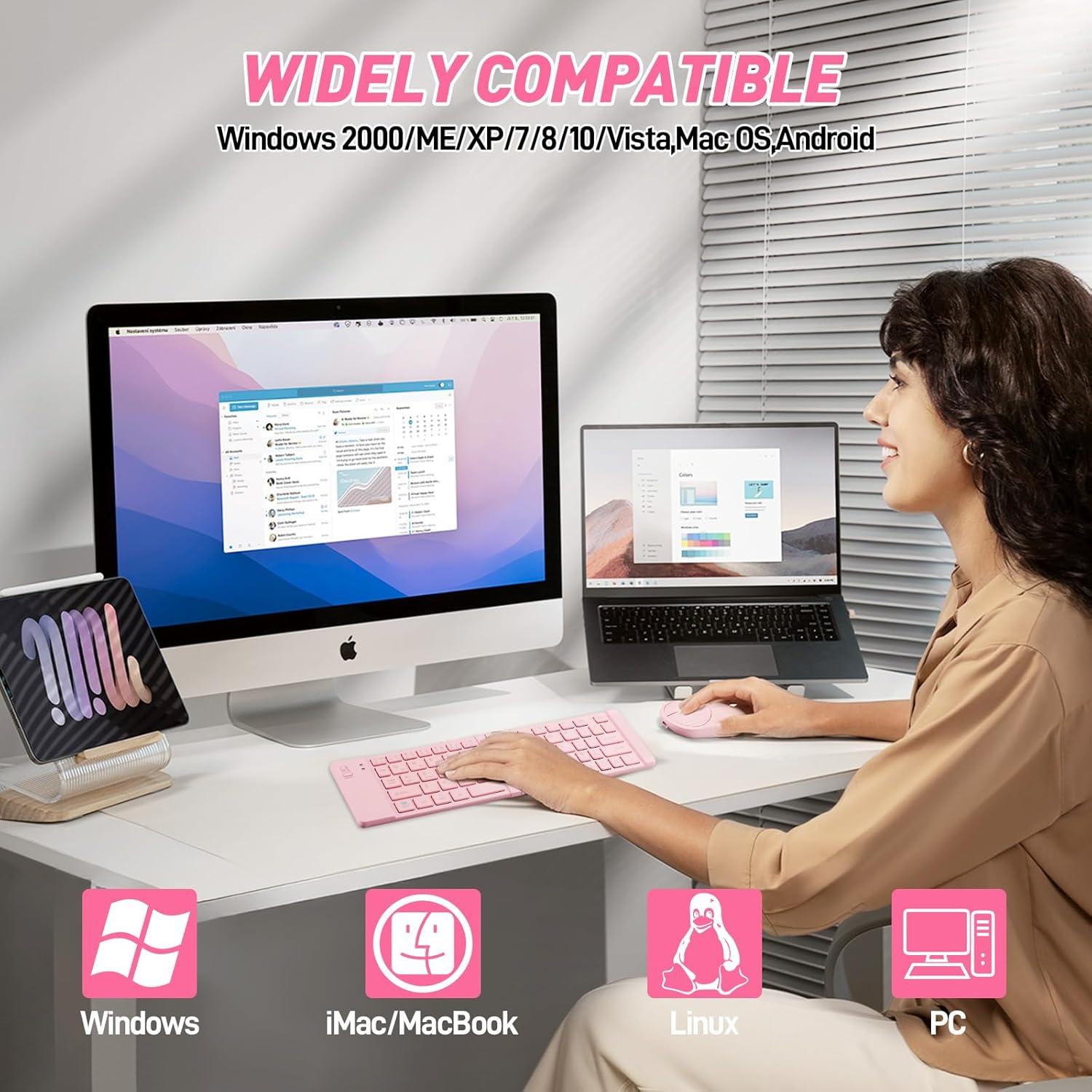 Teclado y Ratón Bluetooth Plegable Guiheng 331g Rosa