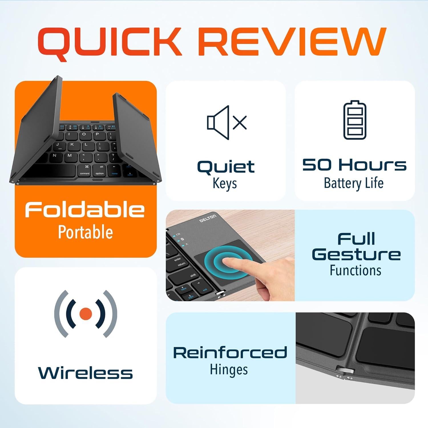 Teclado Bluetooth Plegable Delton F75 con Touchpad - Negro