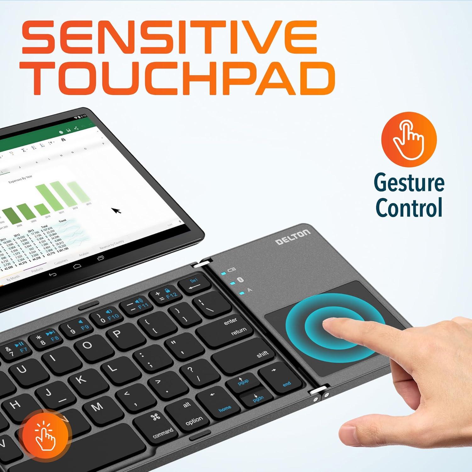 Teclado Bluetooth Plegable Delton F75 con Touchpad - Negro