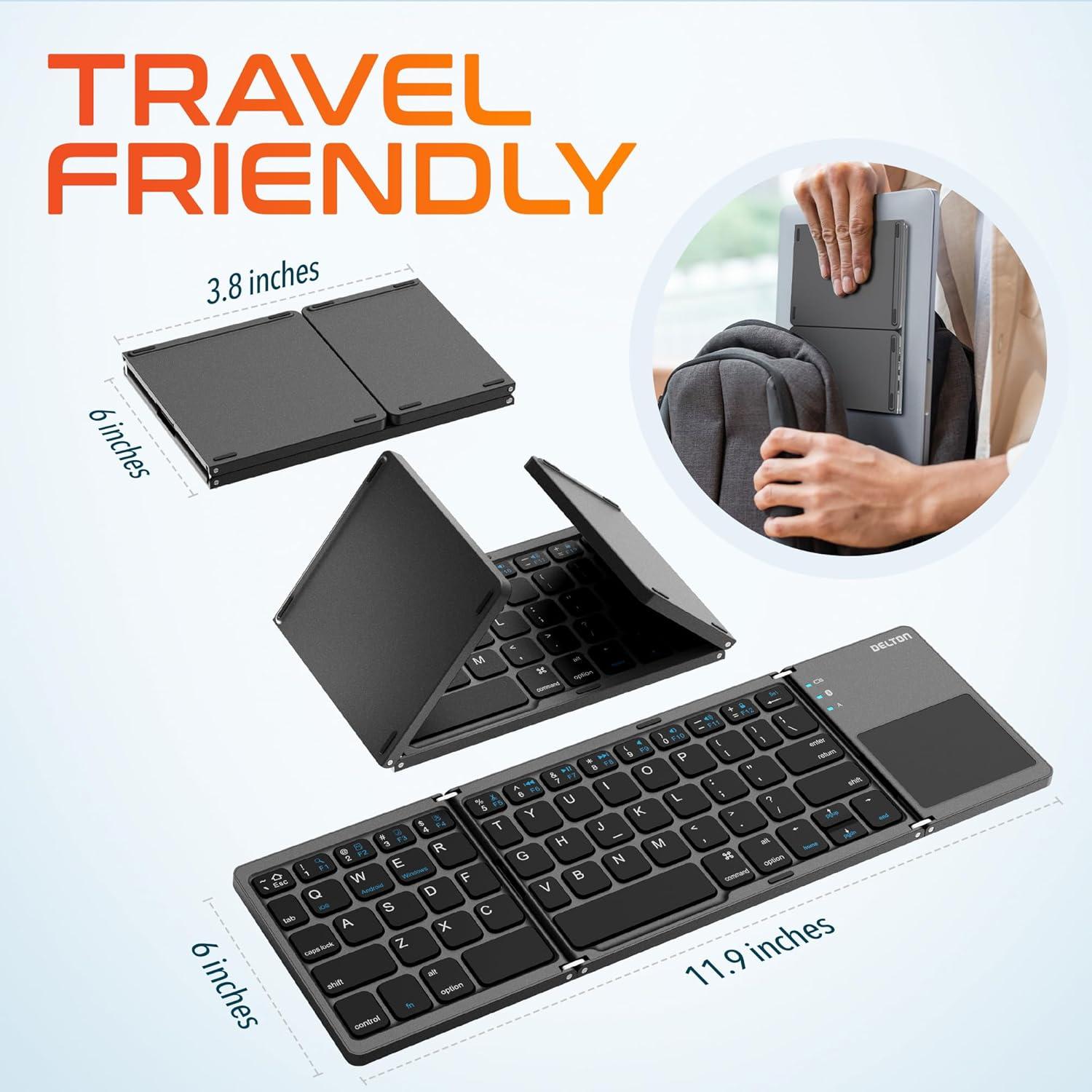 Teclado Bluetooth Plegable Delton F75 con Touchpad - Negro
