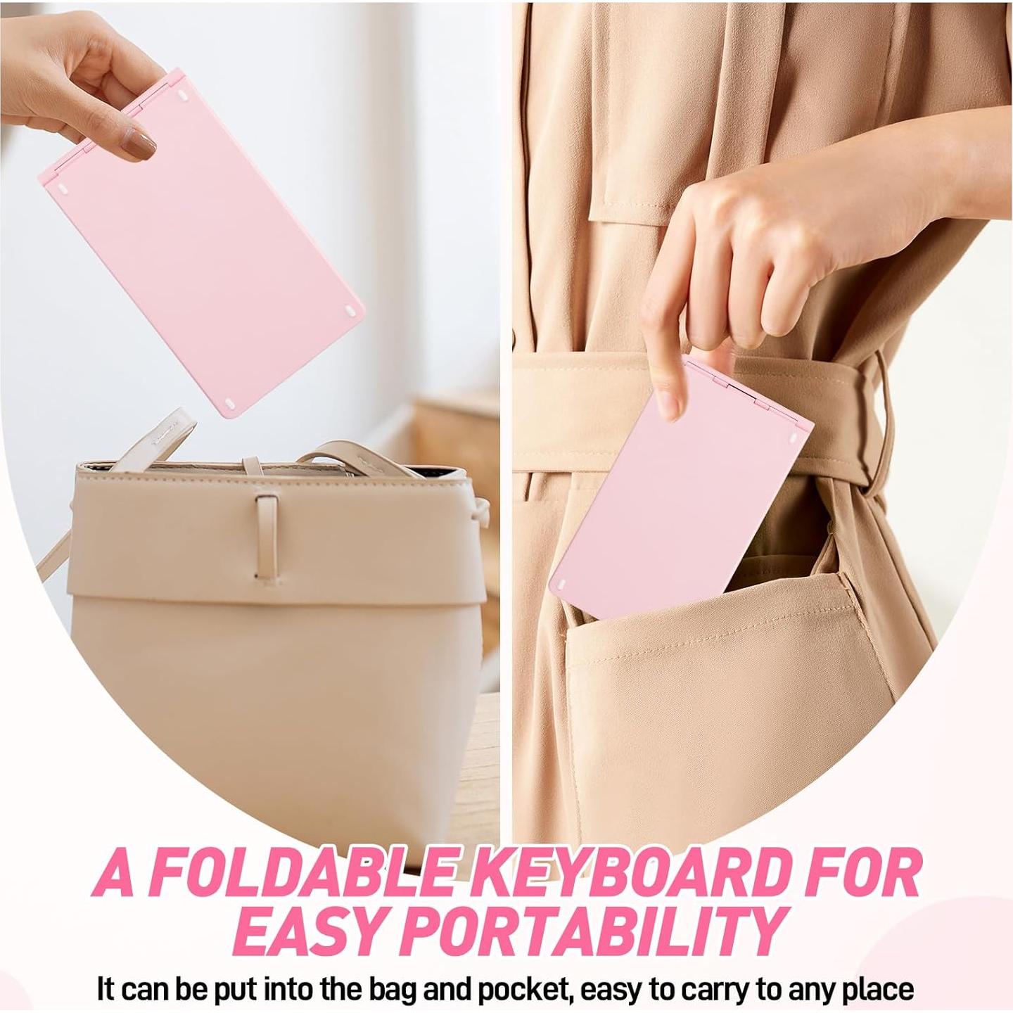 Combo Teclado y Ratón Bluetooth Plegable Guiheng Rosa