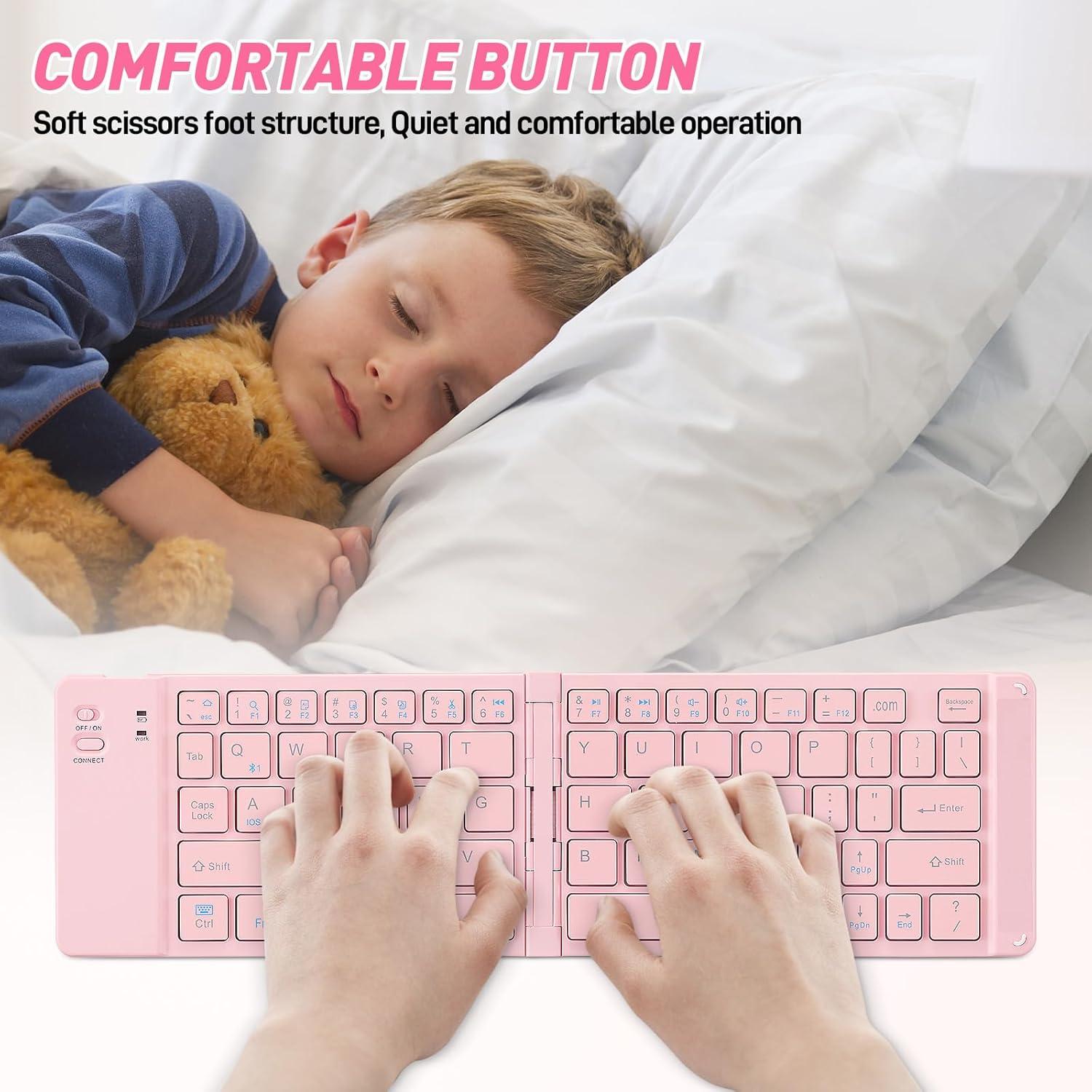 Combo Teclado y Ratón Bluetooth Plegable Guiheng Rosa