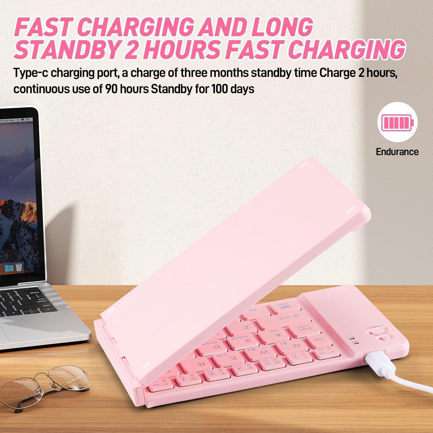 Combo Teclado y Ratón Bluetooth Plegable Guiheng Rosa