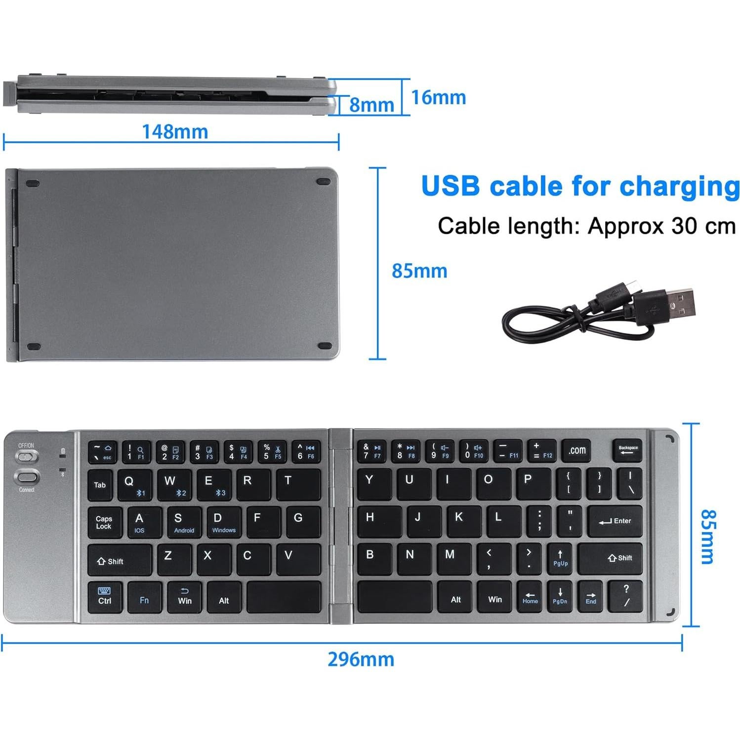 Teclado Bluetooth Plegable Gabongcui Mini Inalámbrico 14.89cm
