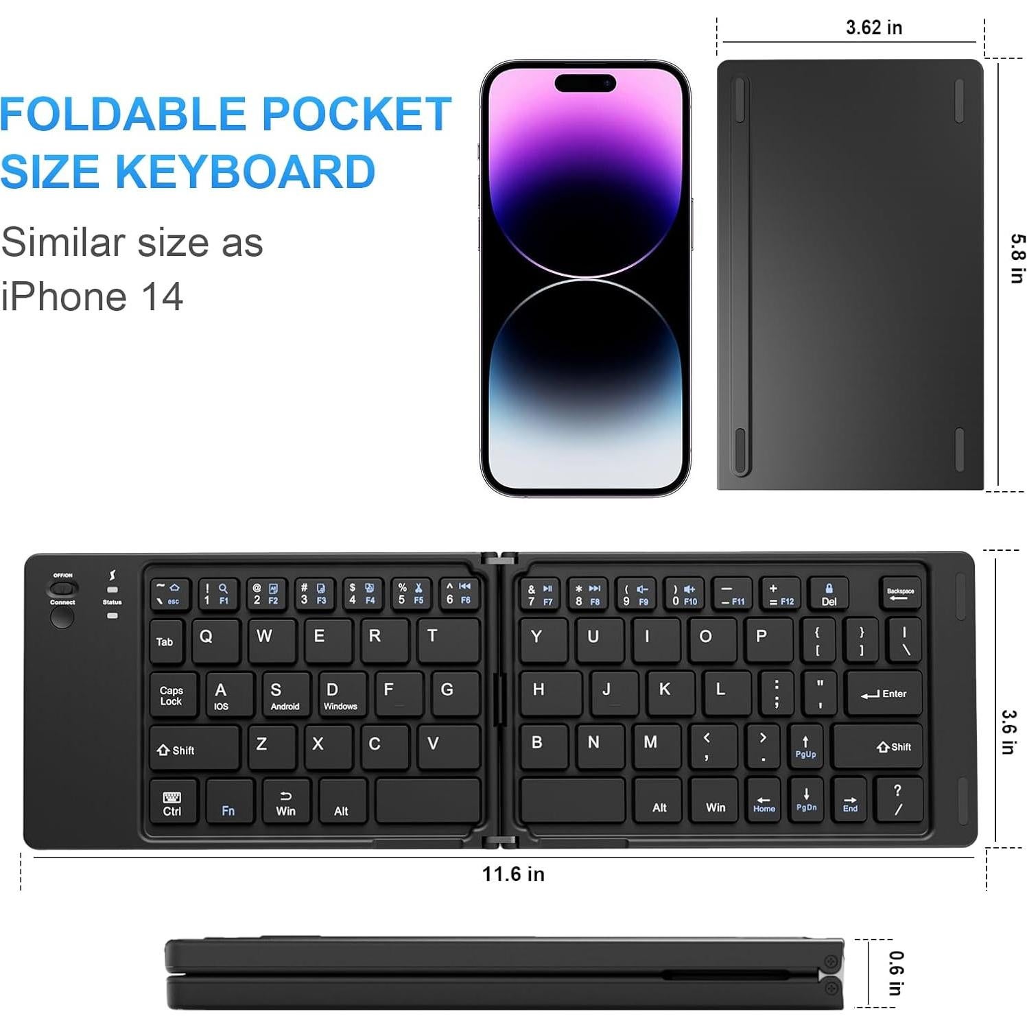 Teclado Bluetooth Plegable Riwezox Portátil Negro 156.9g