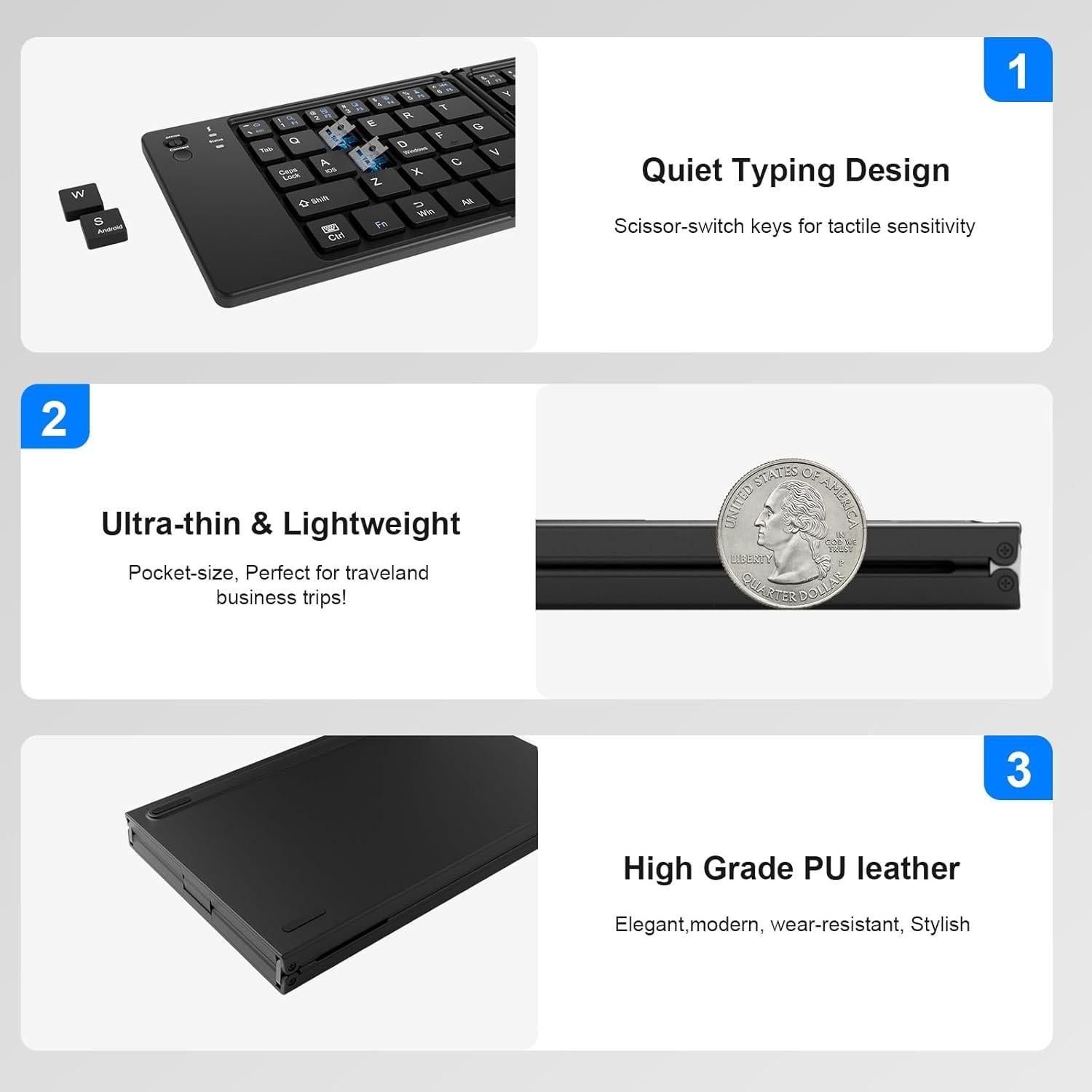 Teclado Bluetooth Plegable Riwezox Portátil Negro 156.9g