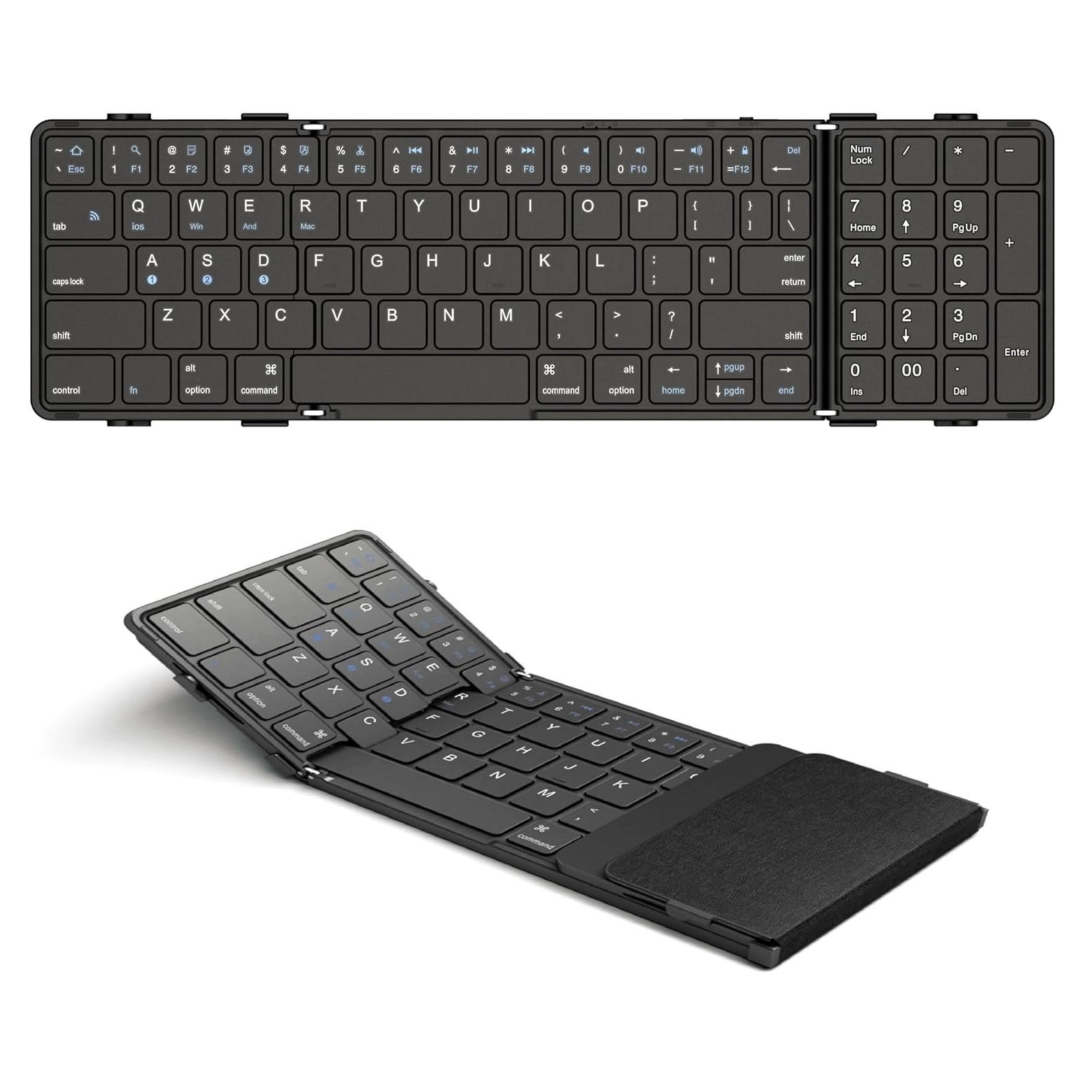 Blesid Foldable Bluetooth Keyboard with Number pad, Seamless, Ultra Light(8.3oz) Full Size Folding Wireless Keyboard with Numeric keypad, Windows, Mac OS, iOS, Android, Tablets, Laptops, PC