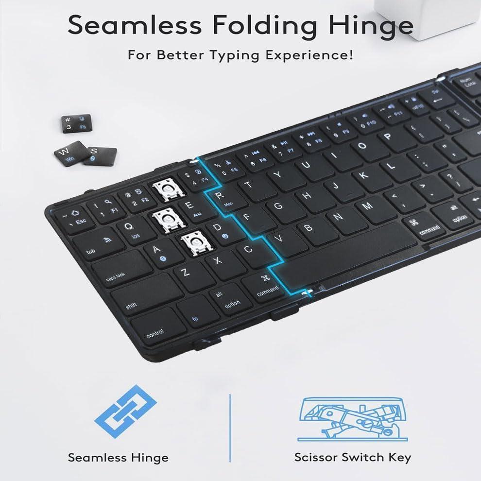 Blesid Foldable Bluetooth Keyboard with Number pad, Seamless, Ultra Light(8.3oz) Full Size Folding Wireless Keyboard with Numeric keypad, Windows, Mac OS, iOS, Android, Tablets, Laptops, PC