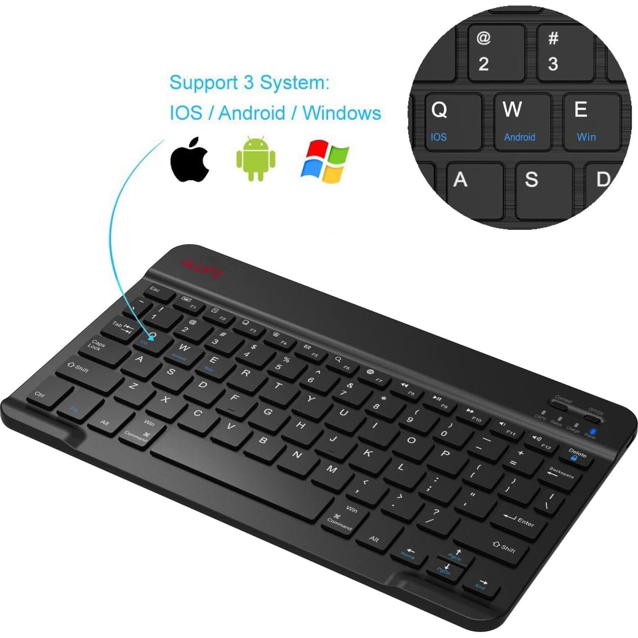 Teclado Bluetooth ALLIFE Ultra Ligero con Funda Soporte